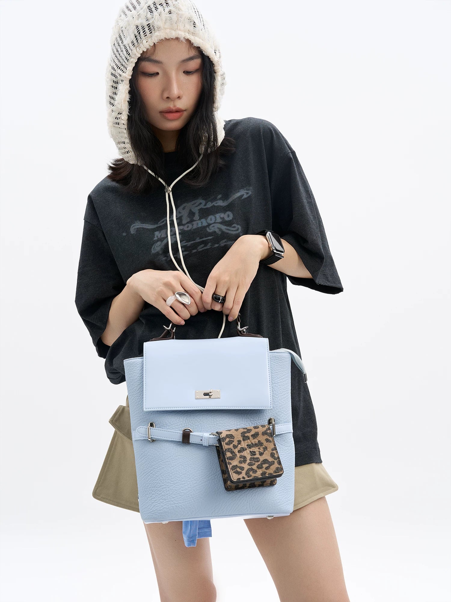JANDRESS Vintage College Belt Decorative Contrast Backpack