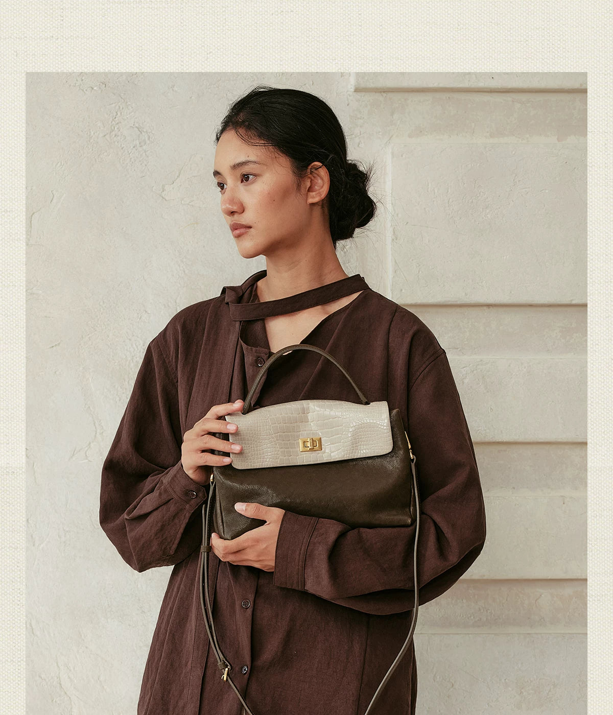 AVALEA Cowhide Color Matching Shoulder Bag