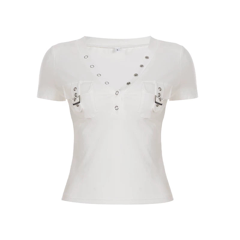 FUNOFF Retro Lapel Waist Tee