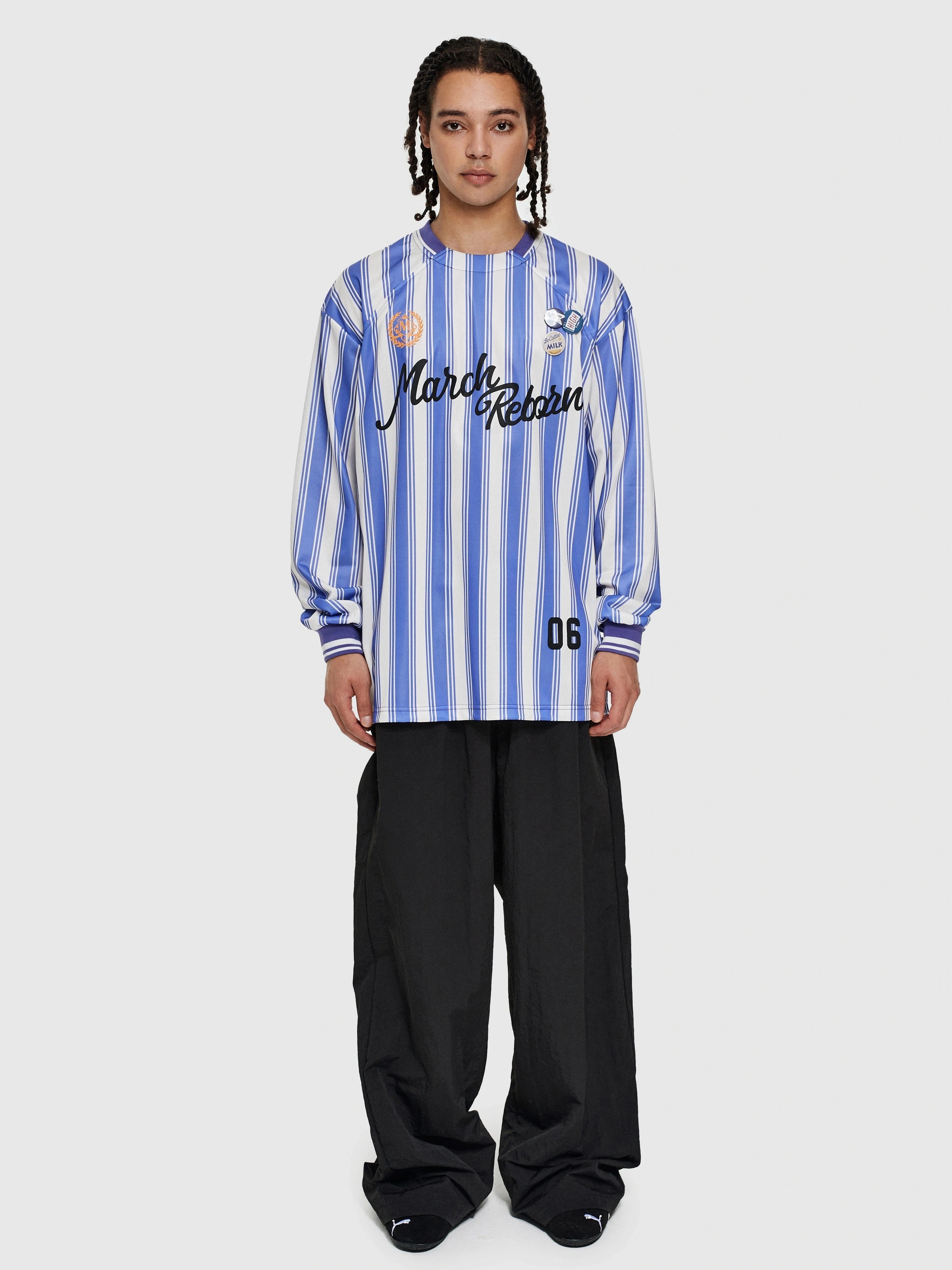 March Vintage Striped Football Style Print Long Sleeve