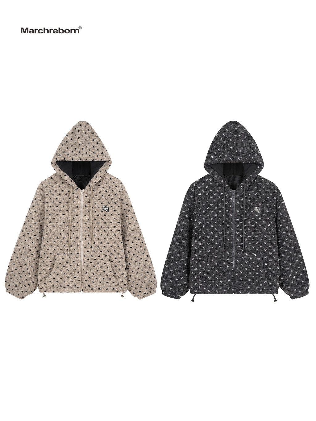 Mershier Vintage Lamb Faux Polka Dot Hooded Padded Jacket