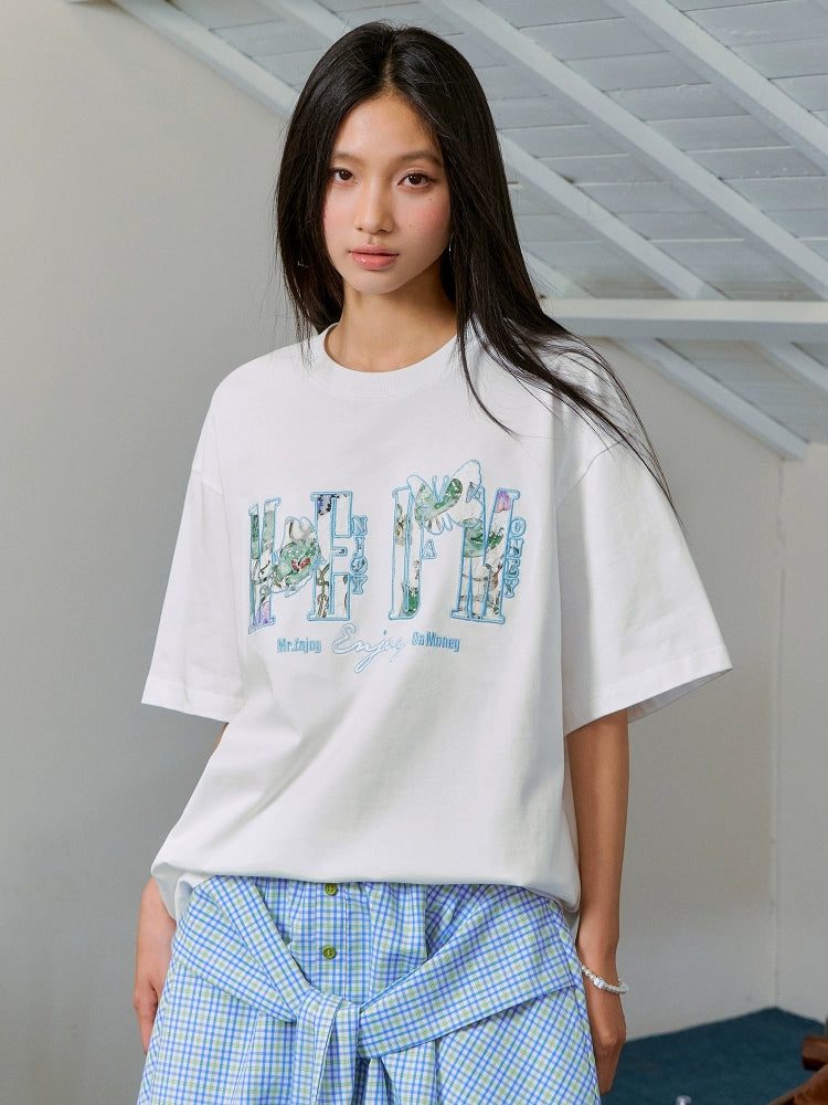 MEDM Lace Printed Applique Butterfly LOGO Tee