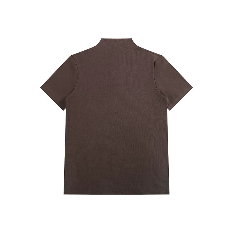 AMBSOM Crossed Jumpneck Front Shoulder Knitted Slim Fit Tee