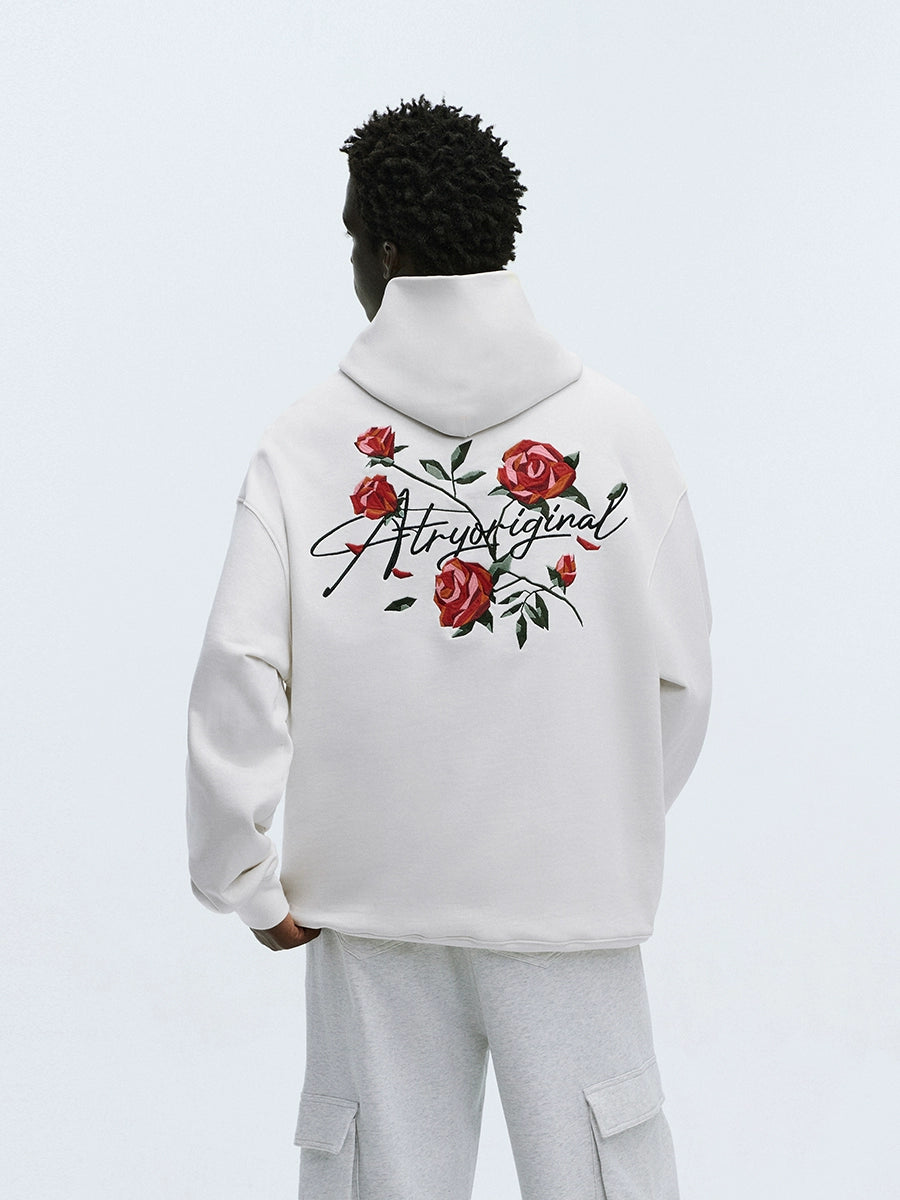 ATRY Vintage Rose Floral Embroidered Hooded Sweater