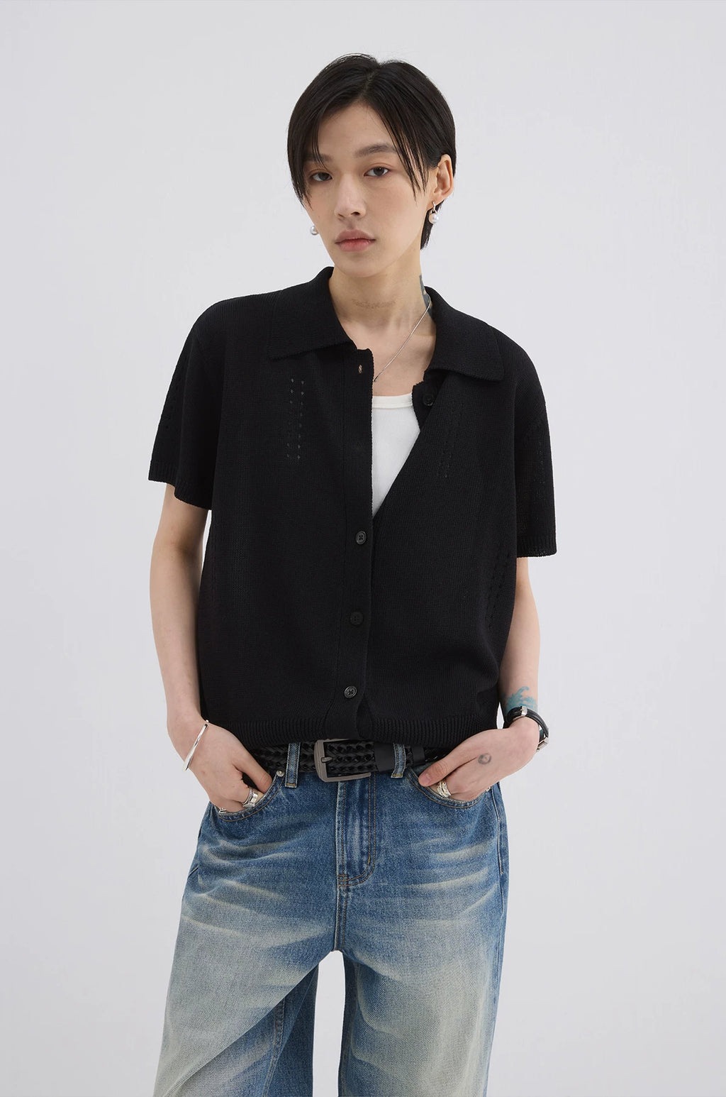 Sameuoo Skeleton Knitted Casual Polo Shirt