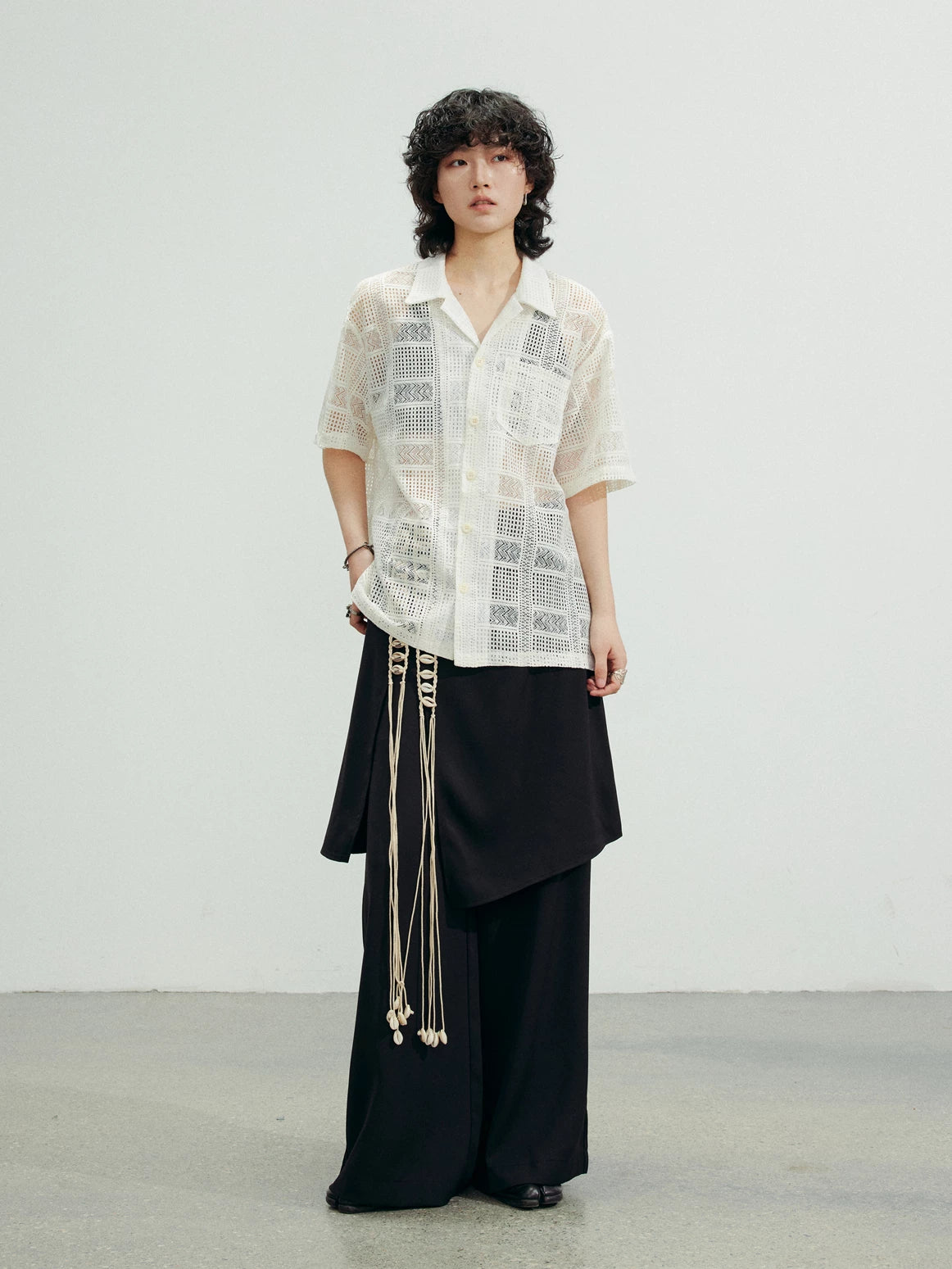 SUNYVONNE Detachable Apron Wide-Leg Suit Pants