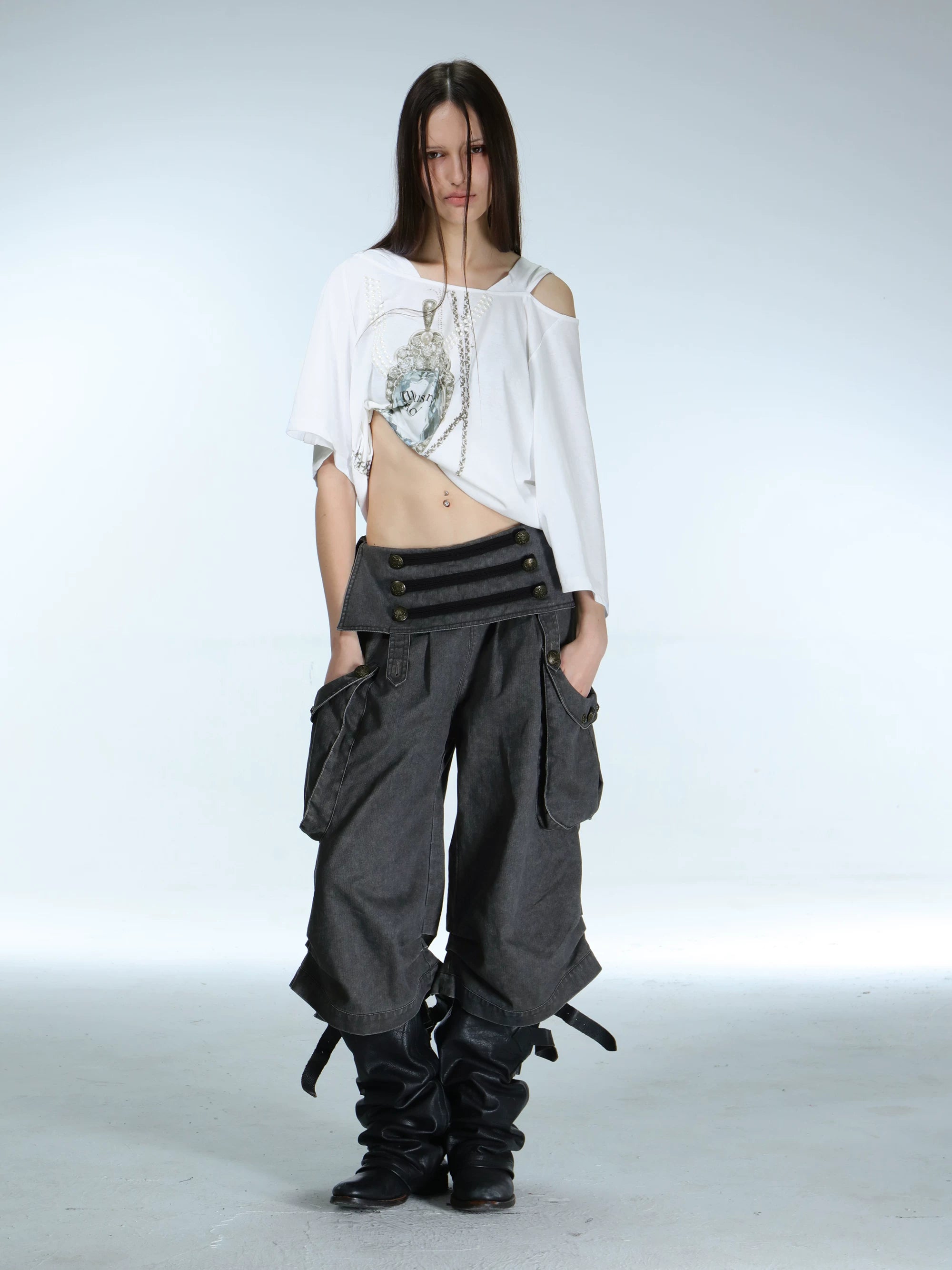 DoublePunch Low Waist Loose Seven-Point Overalls