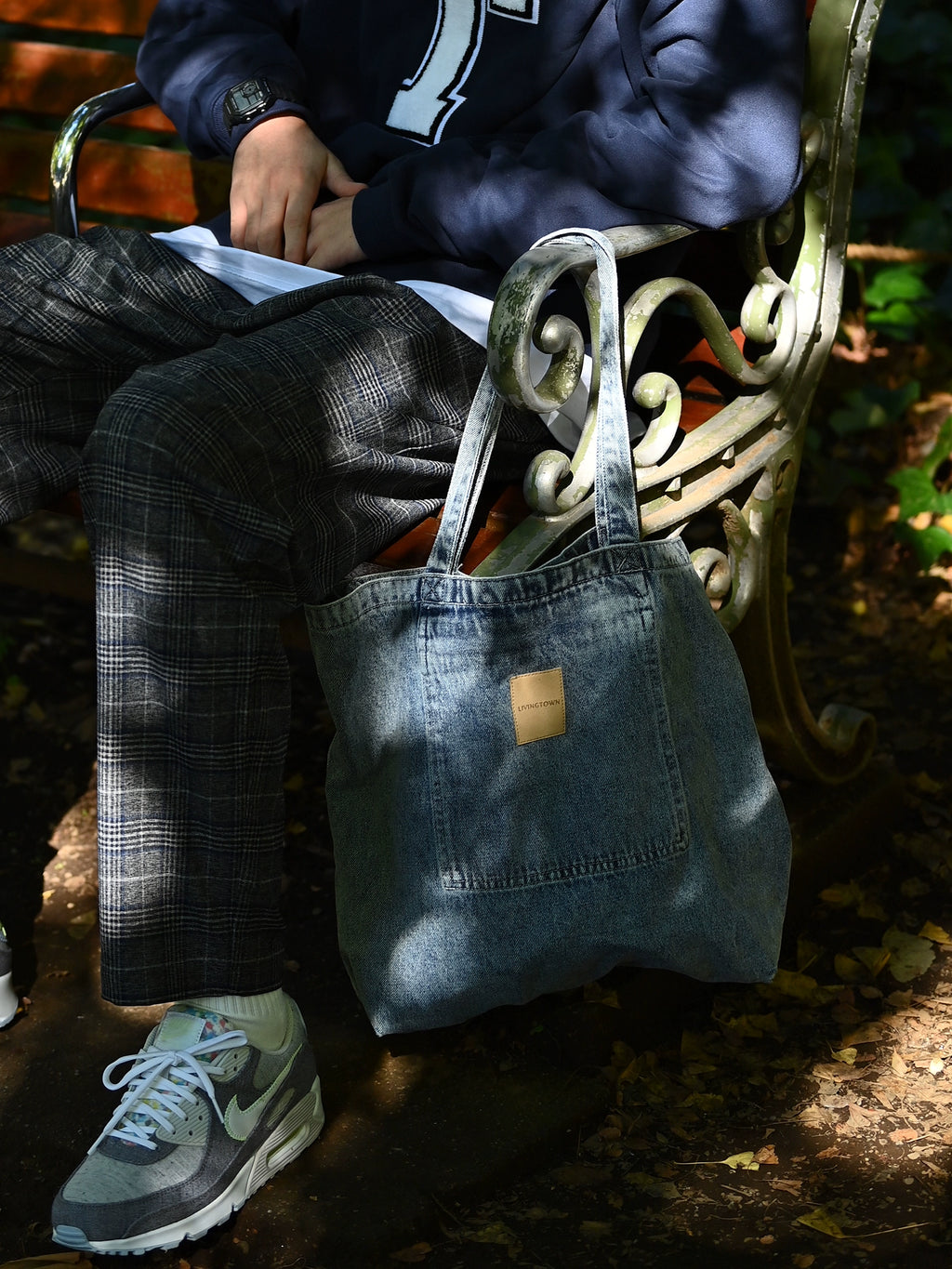 LivingTown Retro Old Denim Canvas Large Capacity Shoulder Bag