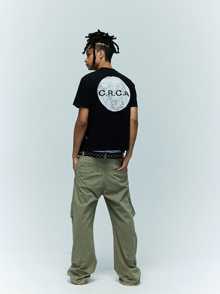 CRICLE CAGE Earth Map Loose Round Neck Tee