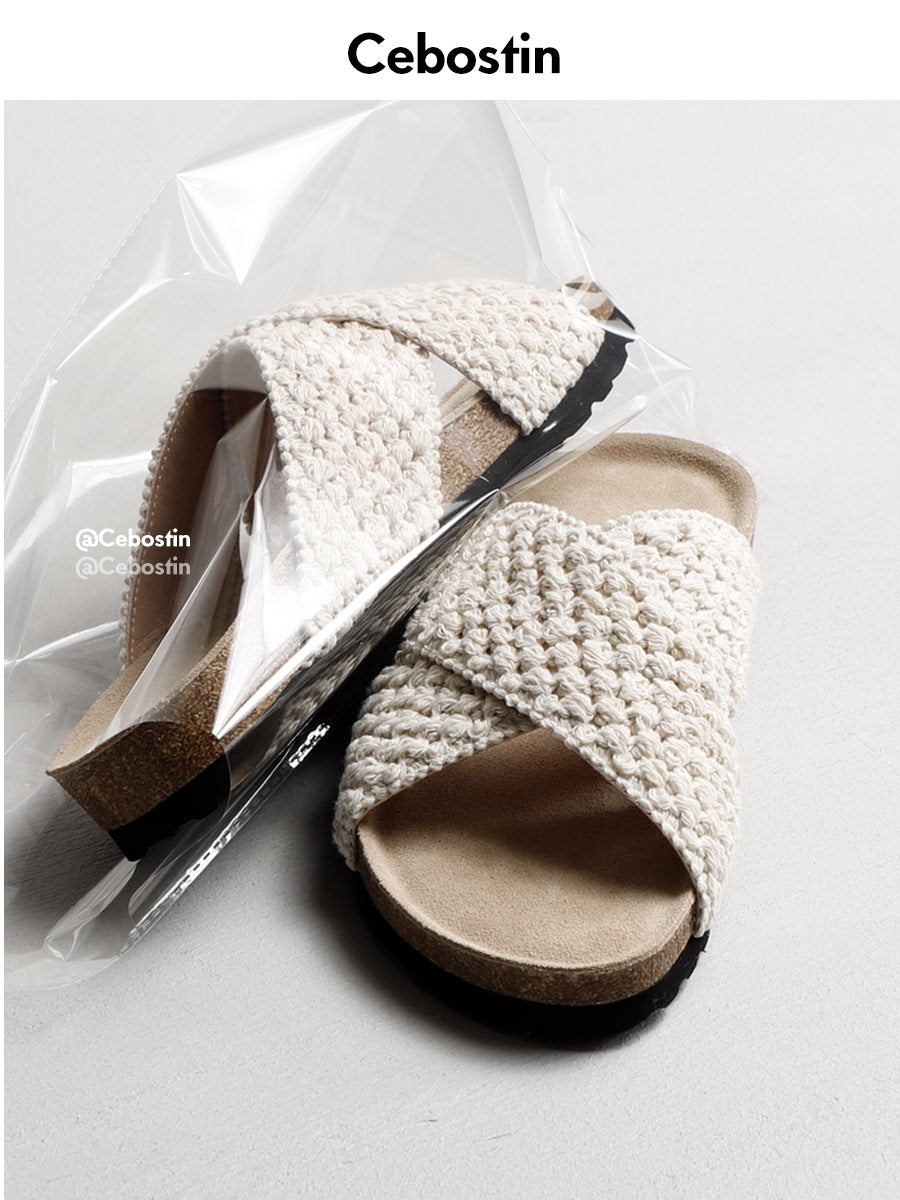Cebostin Heightened Platform Woven Sandals Slippers