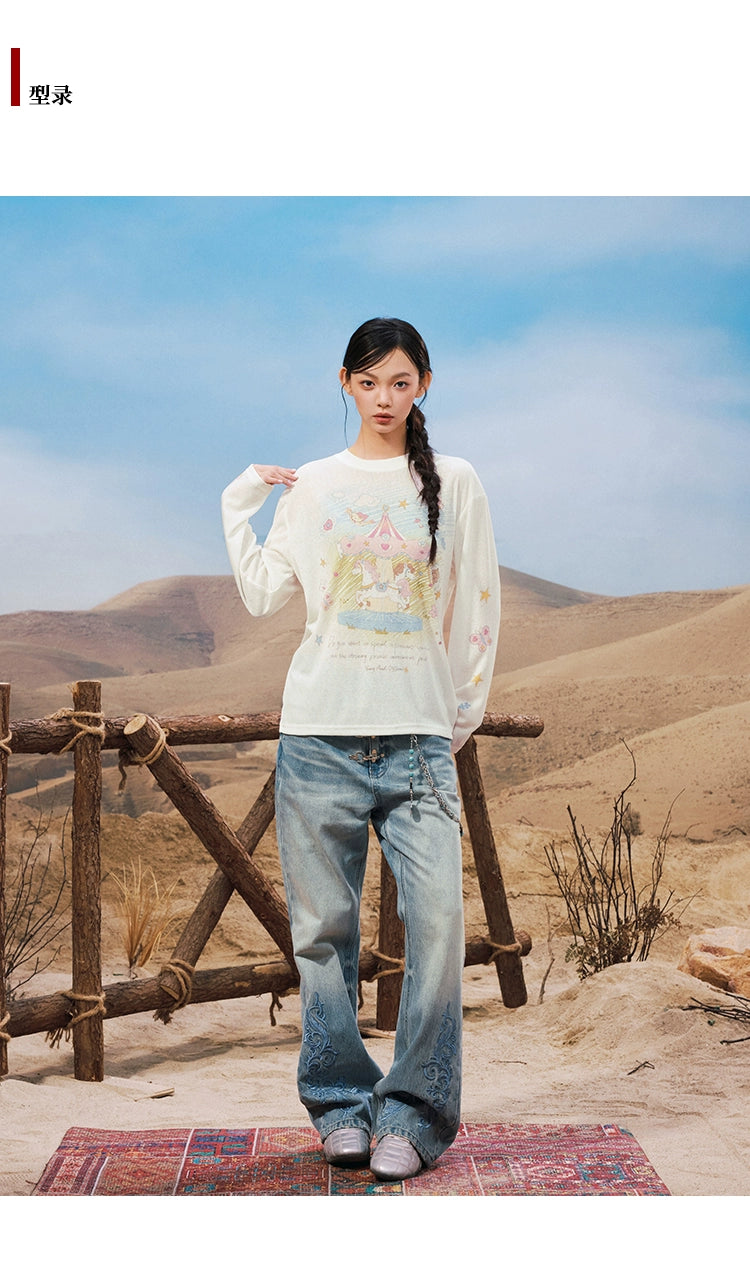 YADcrew Vintage Old Loose Straight Versatile Jeans