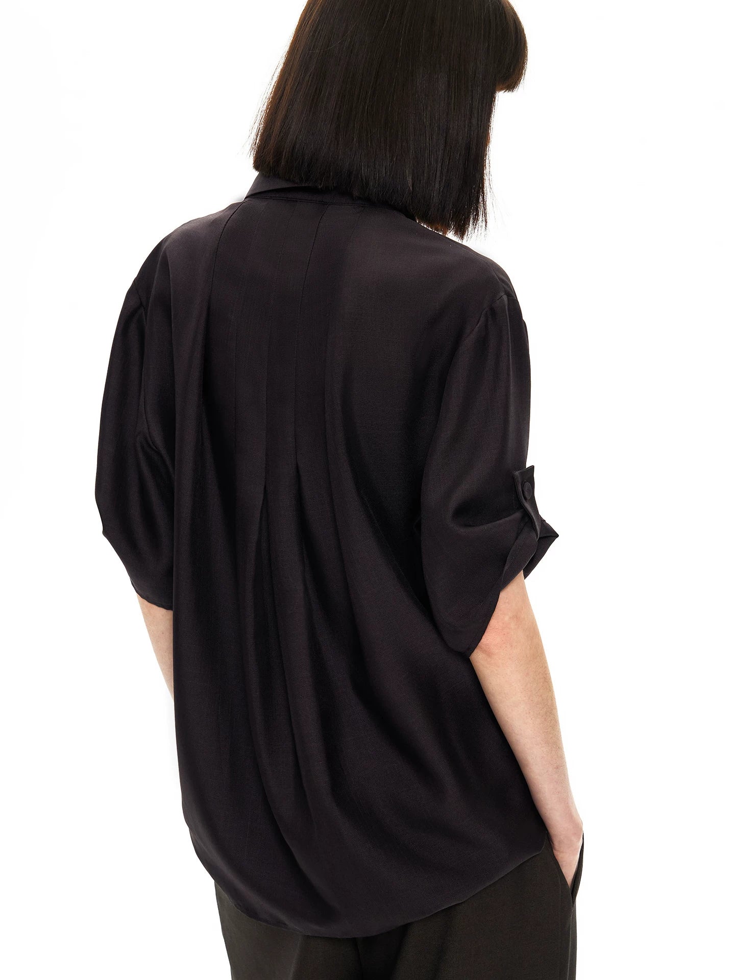 Slight Vogue Lapel Loose Large Pleated Short Sleeve Shirt