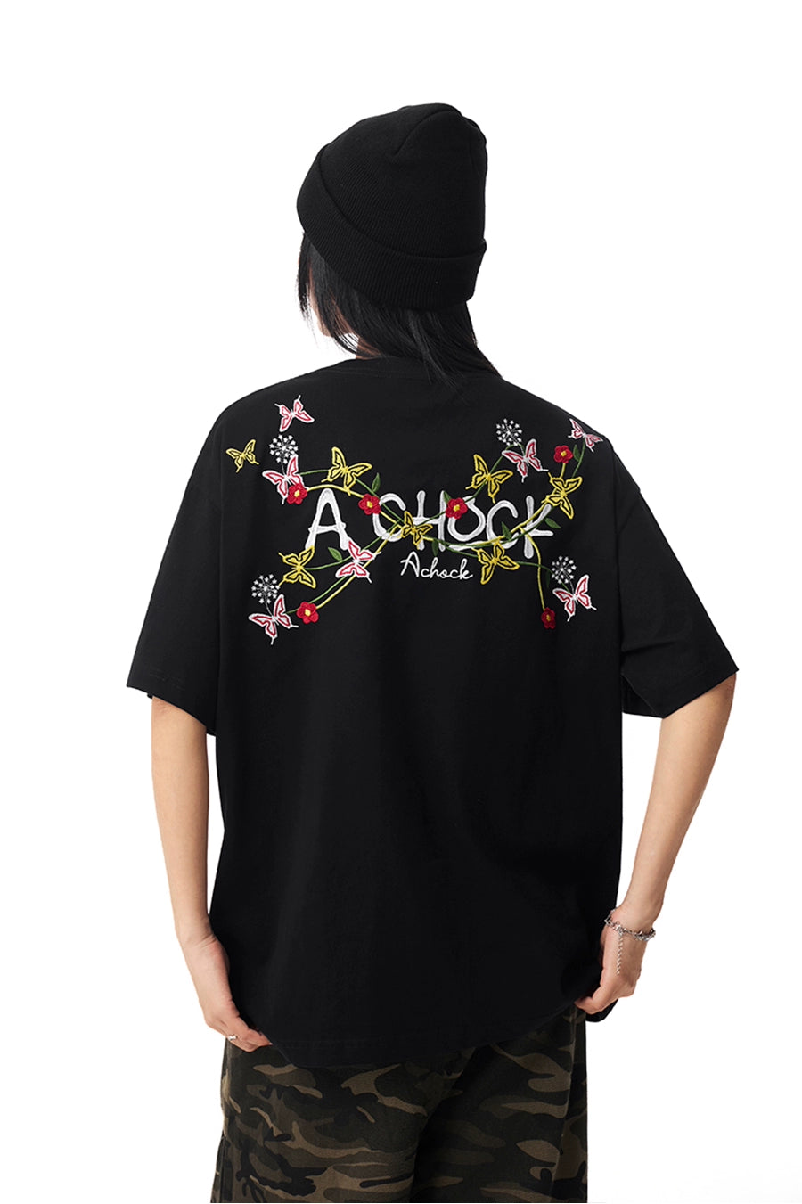 Achock Vintage Embroidered Floral Casual Tee