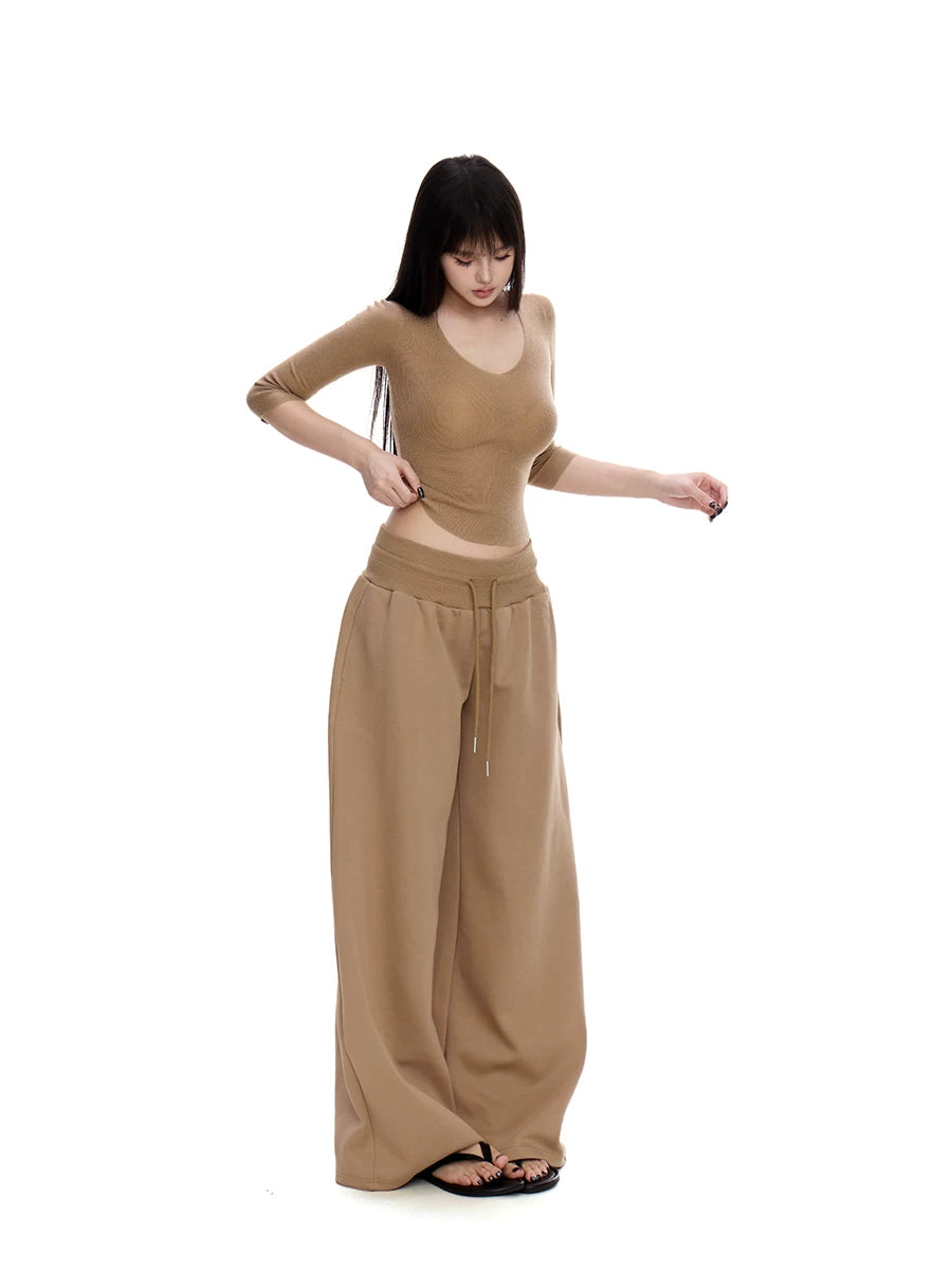 WITHMIN V-neck Knitted Front Shoulder Waist Tee