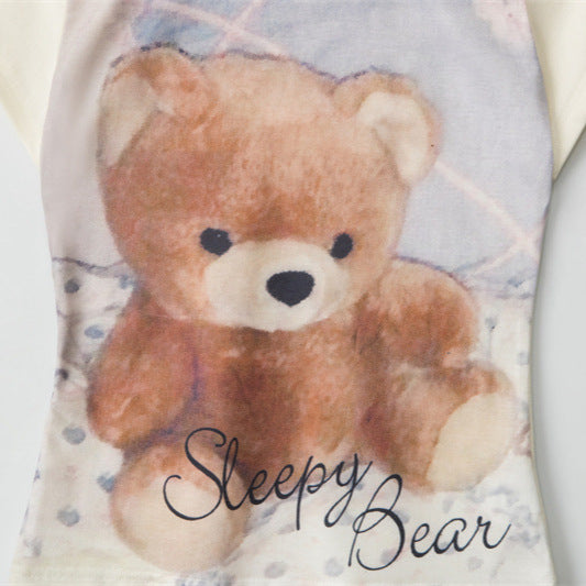 Nariele European and American Bear Letter Print Short Tee