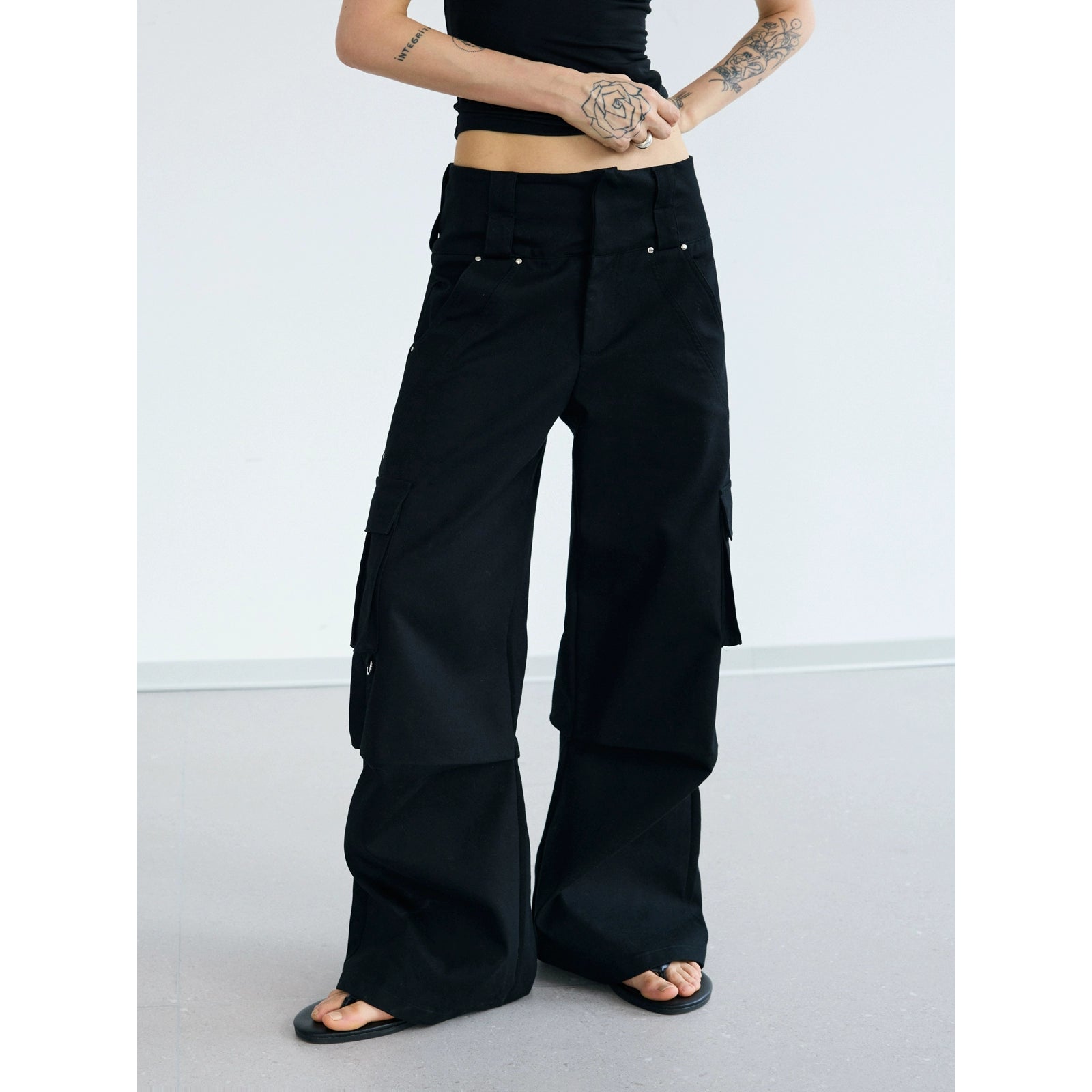 PEOPLESTYLE Fashion Double Waist Multi-Pocket Overalls