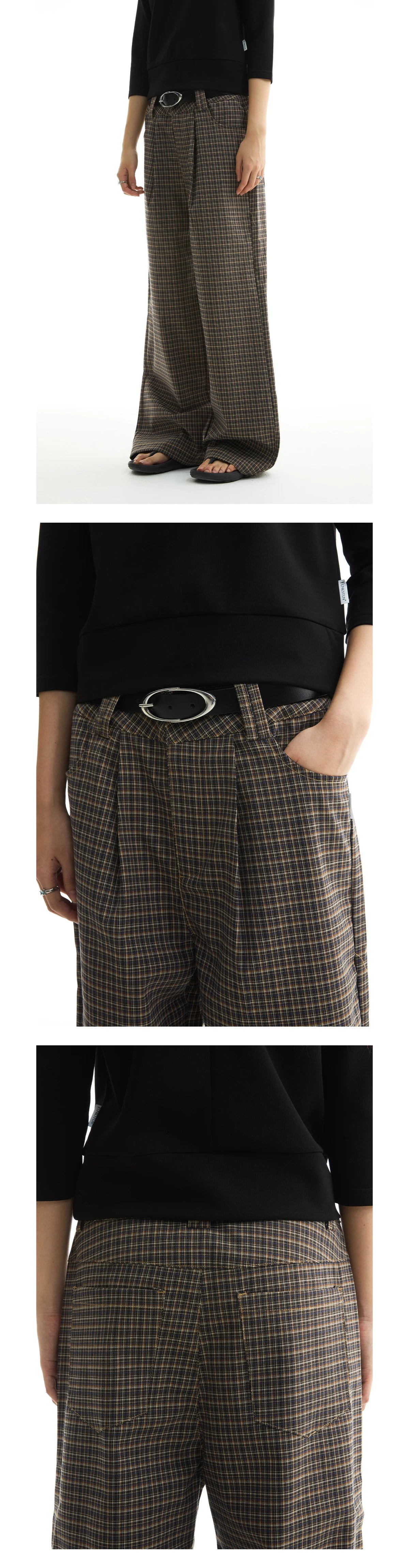 FUNKYFUN Checked Casual Straight Trousers
