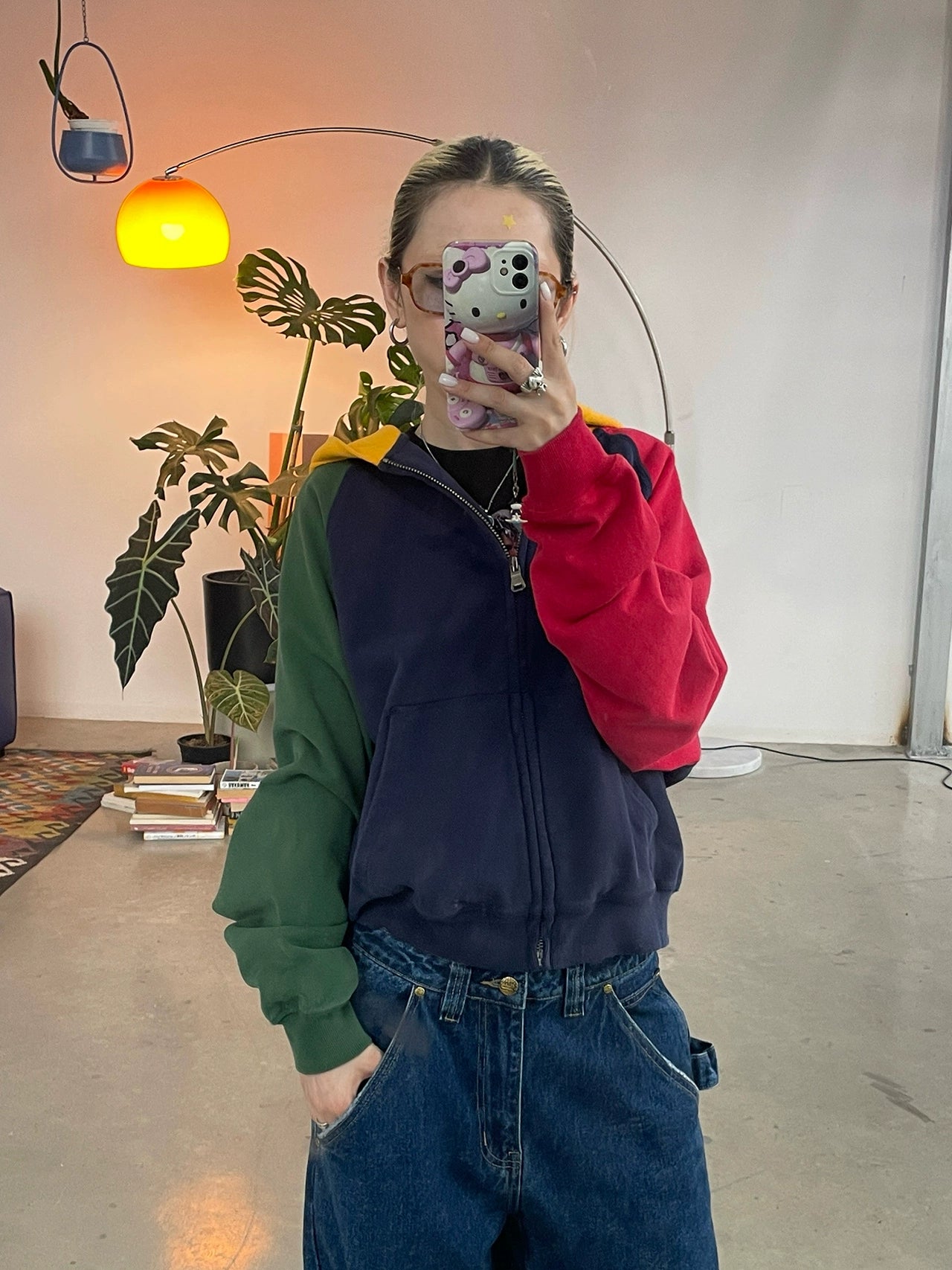 MMBBT Retro Color Matching Zipper Hooded Sweater