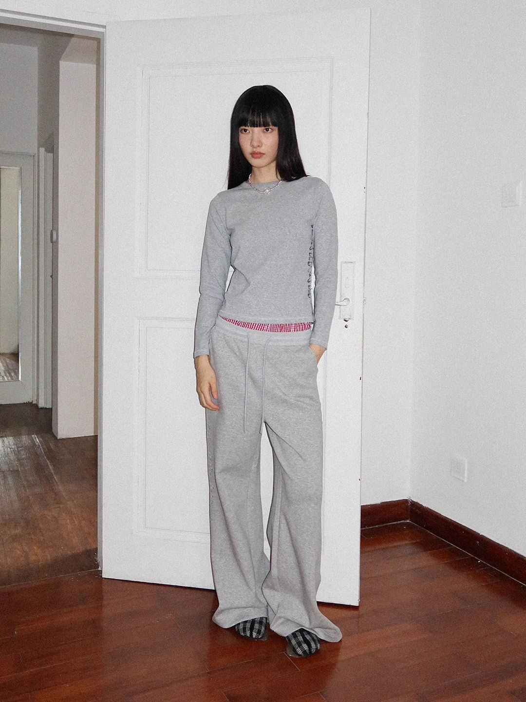 FUNKYFUN Loose-fitting Wide-leg Side-seam Pin-printed Casual Sweatpants