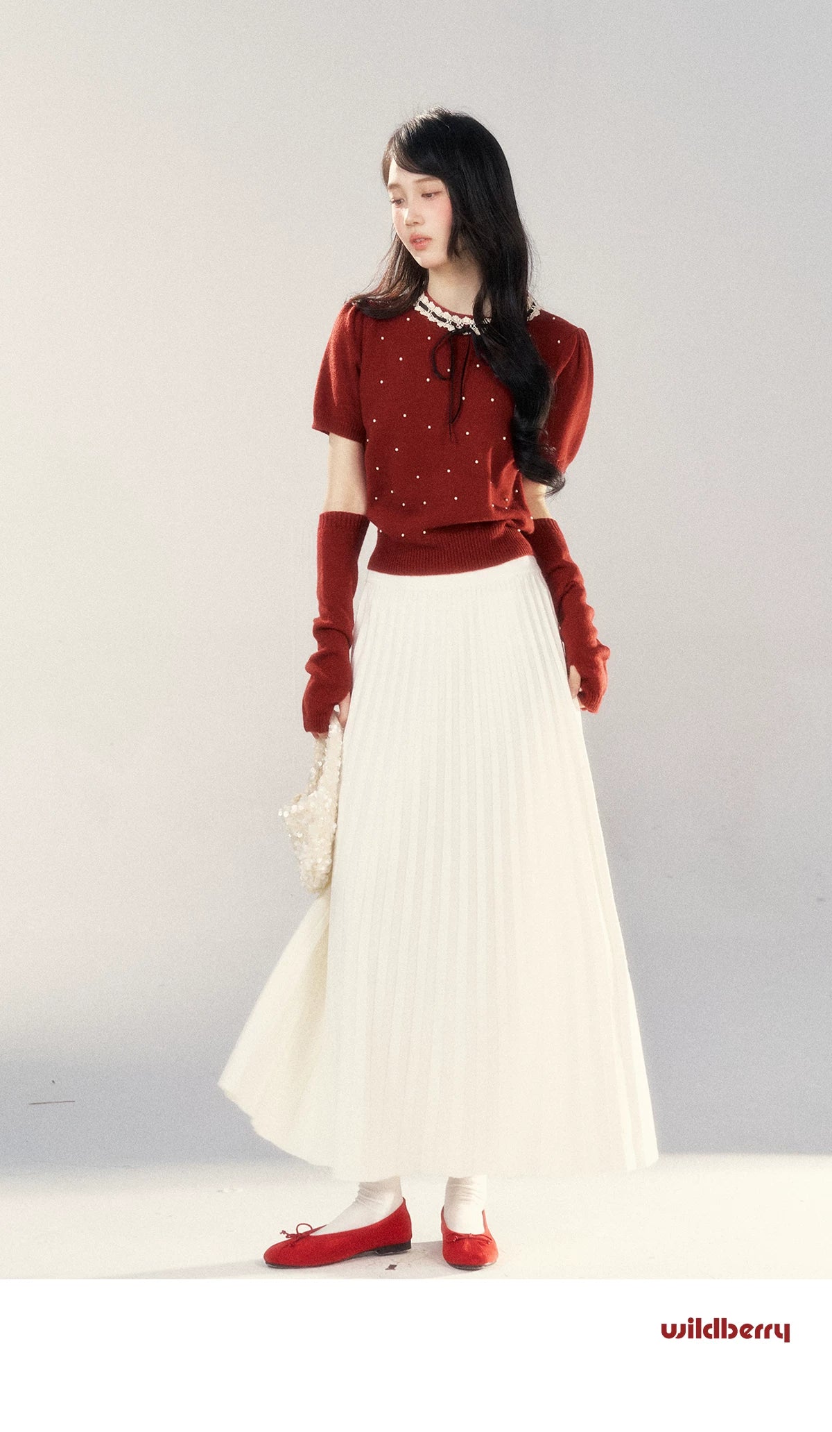 Wildberry Korean Fashion Sweet Polka Dot Knitted Sweater