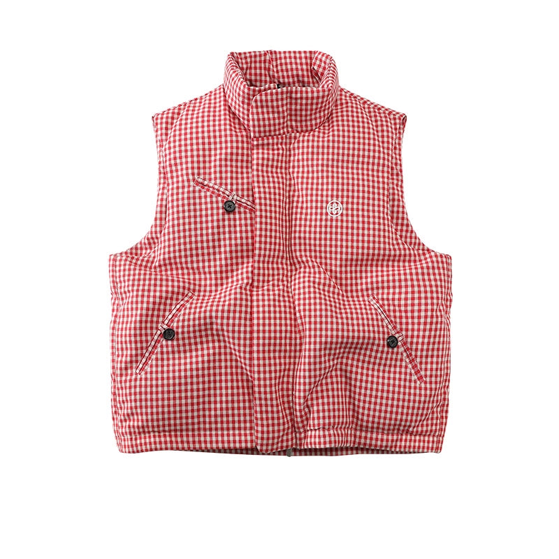 CoosRetro Plaid Logo Embroidery Casual Loose Warm Vest