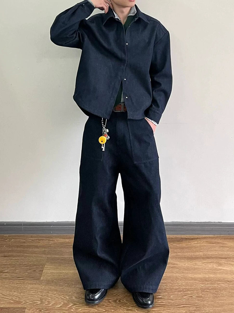 TWOMOONS Vintage Denim Jacket Shirt
