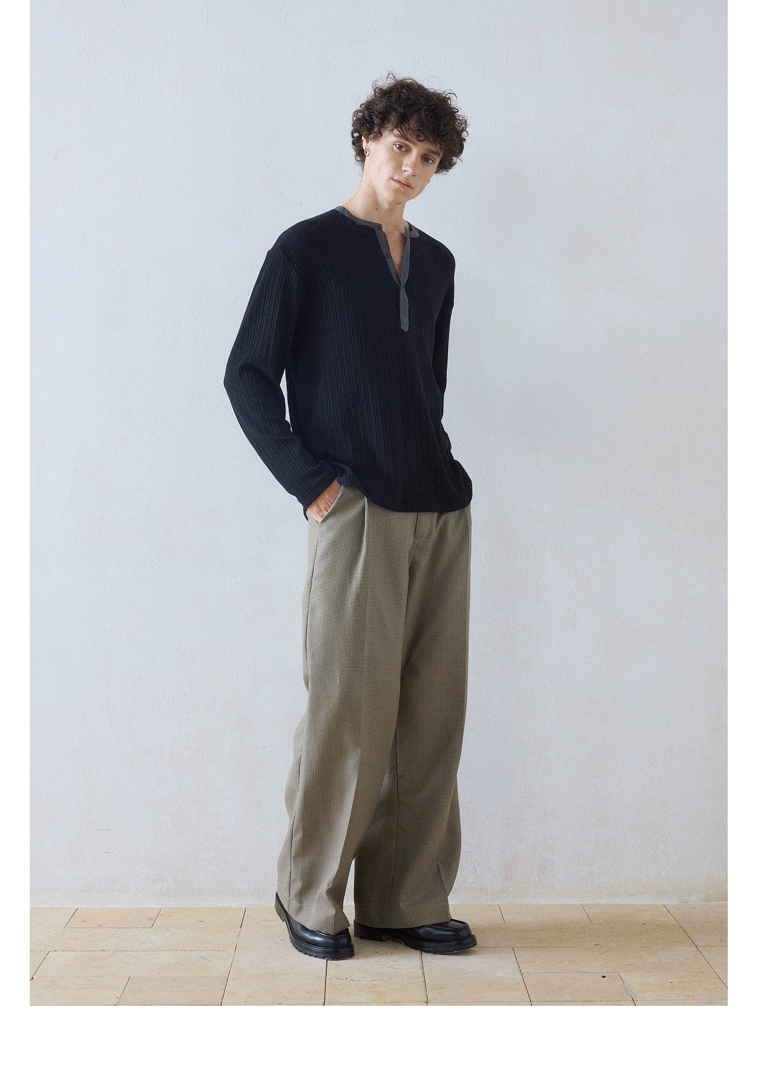 DIMC Henry Collar Button Casual Long Sleeve