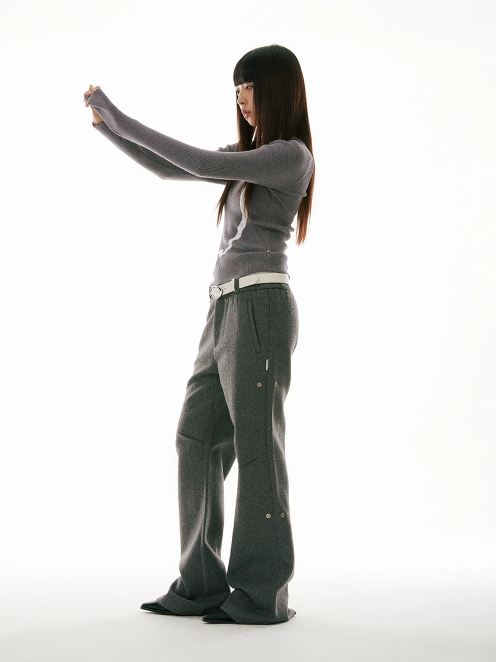 FUNKYFUN woolen composite micro-horn high street popular casual pants