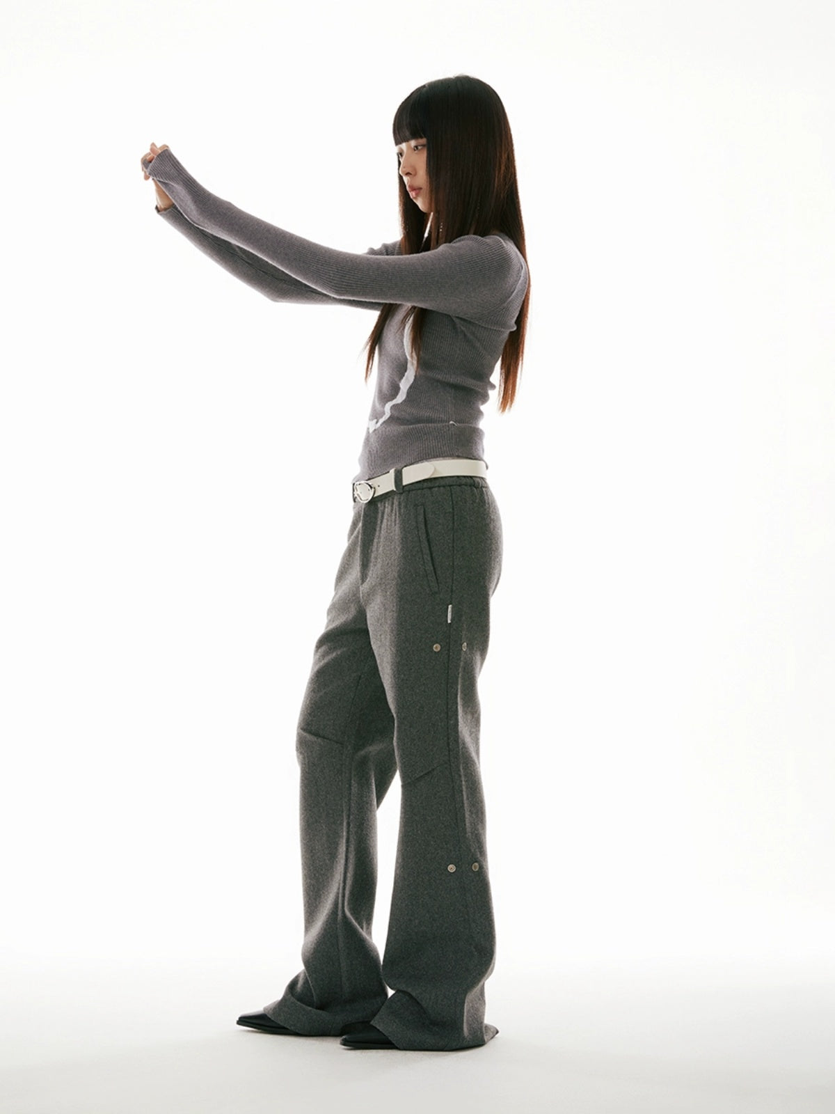 FUNKYFUN woolen composite micro-horn high street popular casual pants