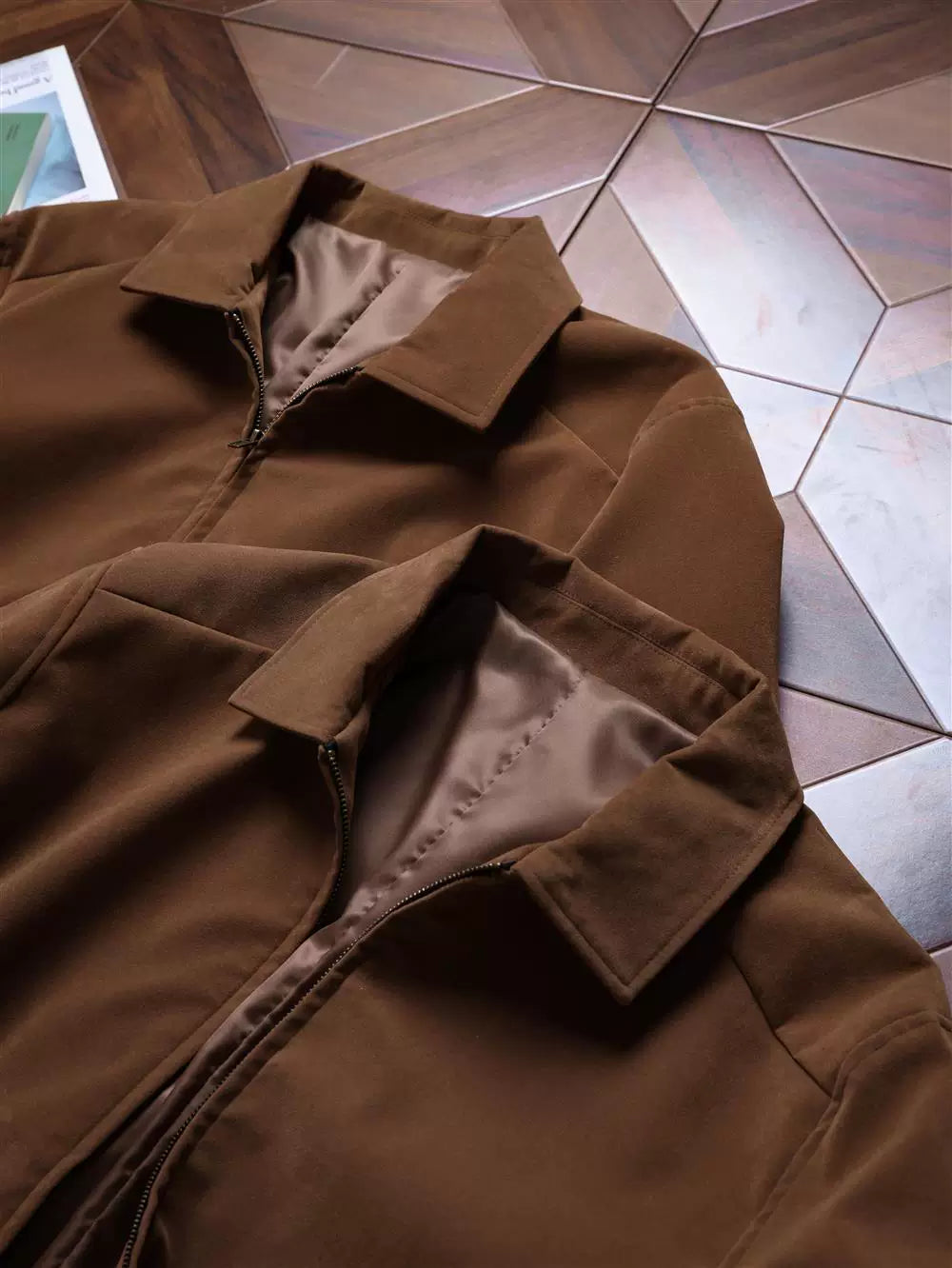 AMBSOM Velvet Suede Lapel Stand-Up Shoulder Jacket