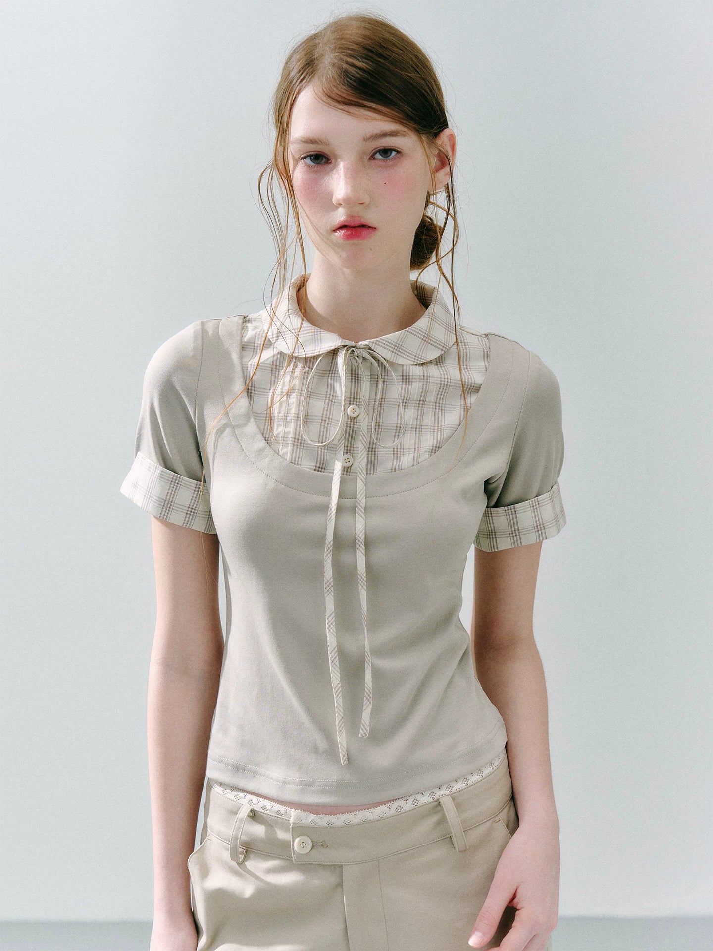 LOST FOREST Fake Two Piece Splicing Slim Tee