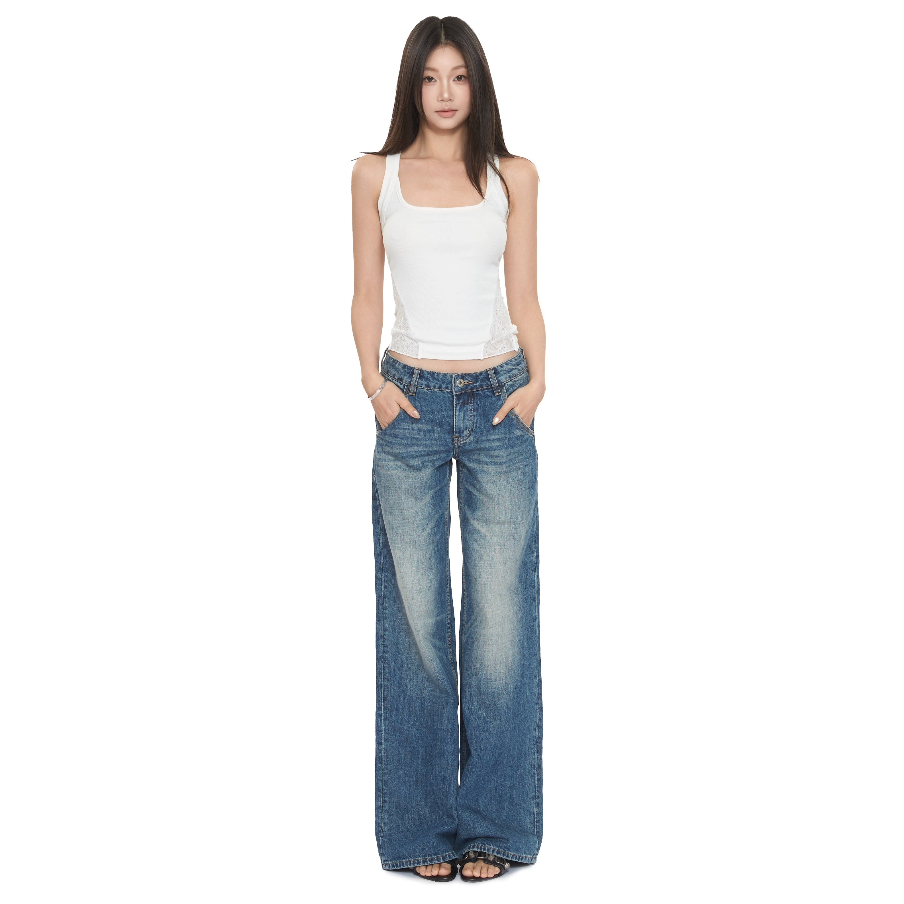 WITHMIN Low Waist Slack Skinny Straight Jeans