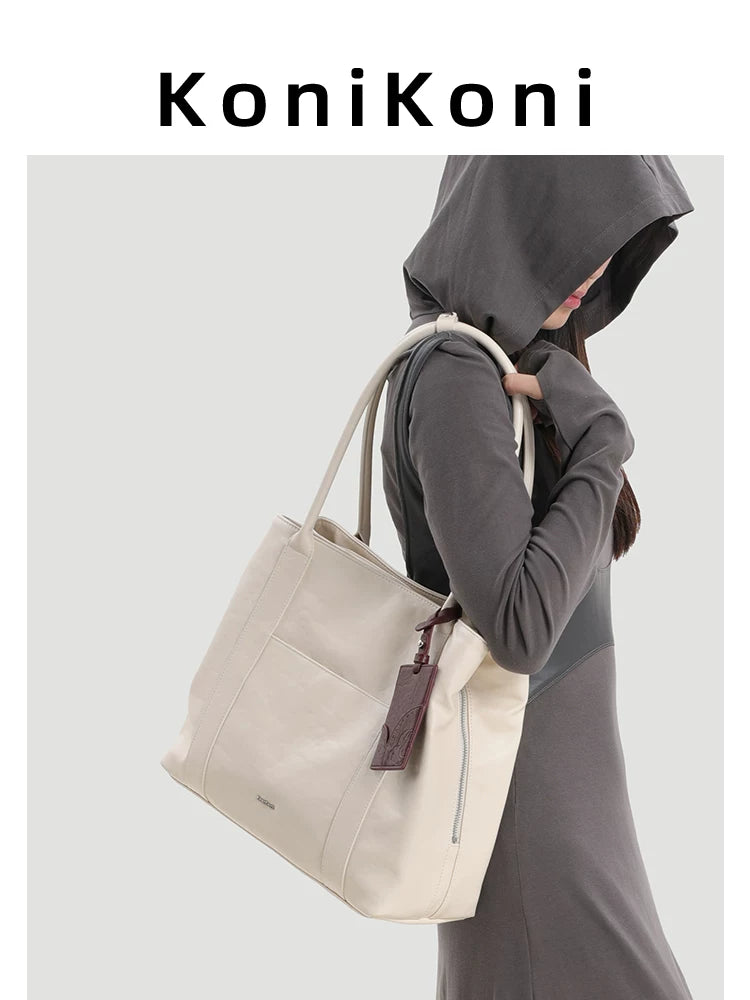 KoniKoni Leather Niche Large Capacity Shoulder Bag Underarm Bag