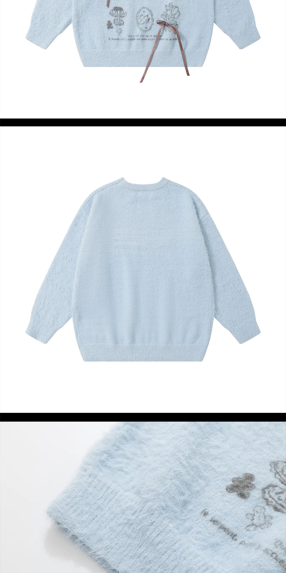 Zuocisankon Soft Waxy Knitted Bow Jacquard Sweater