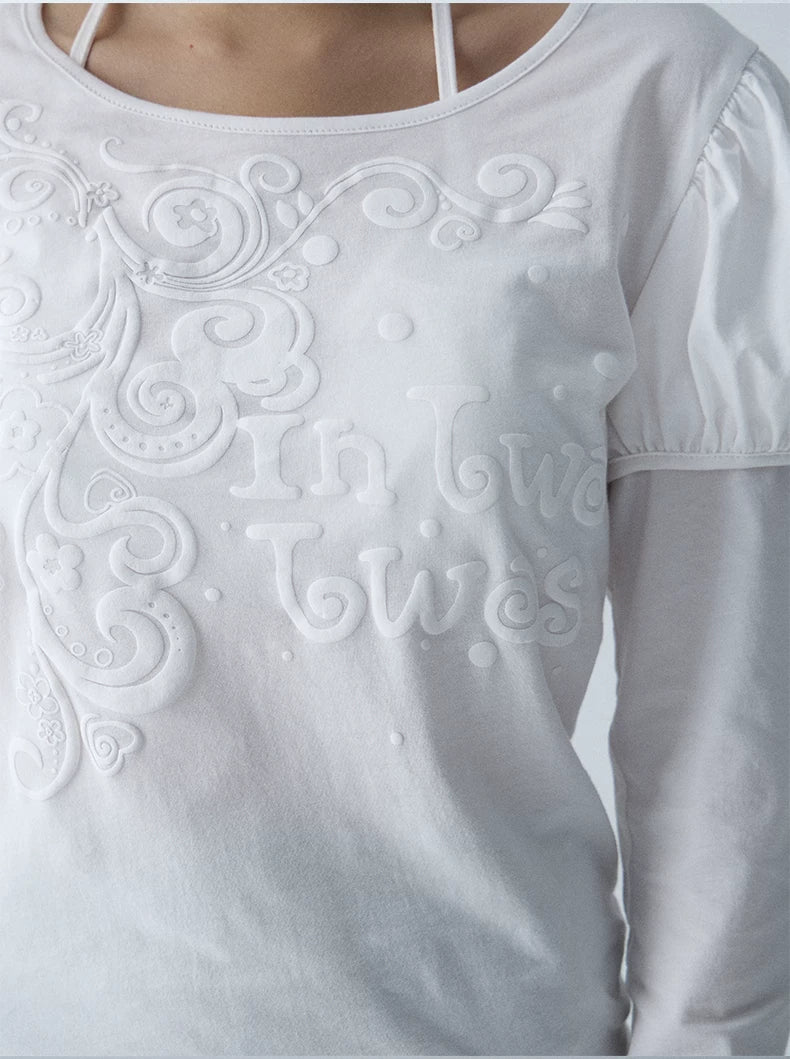 In Two Twos Micro Transparent Bubble Sleeve Fake Two Tee