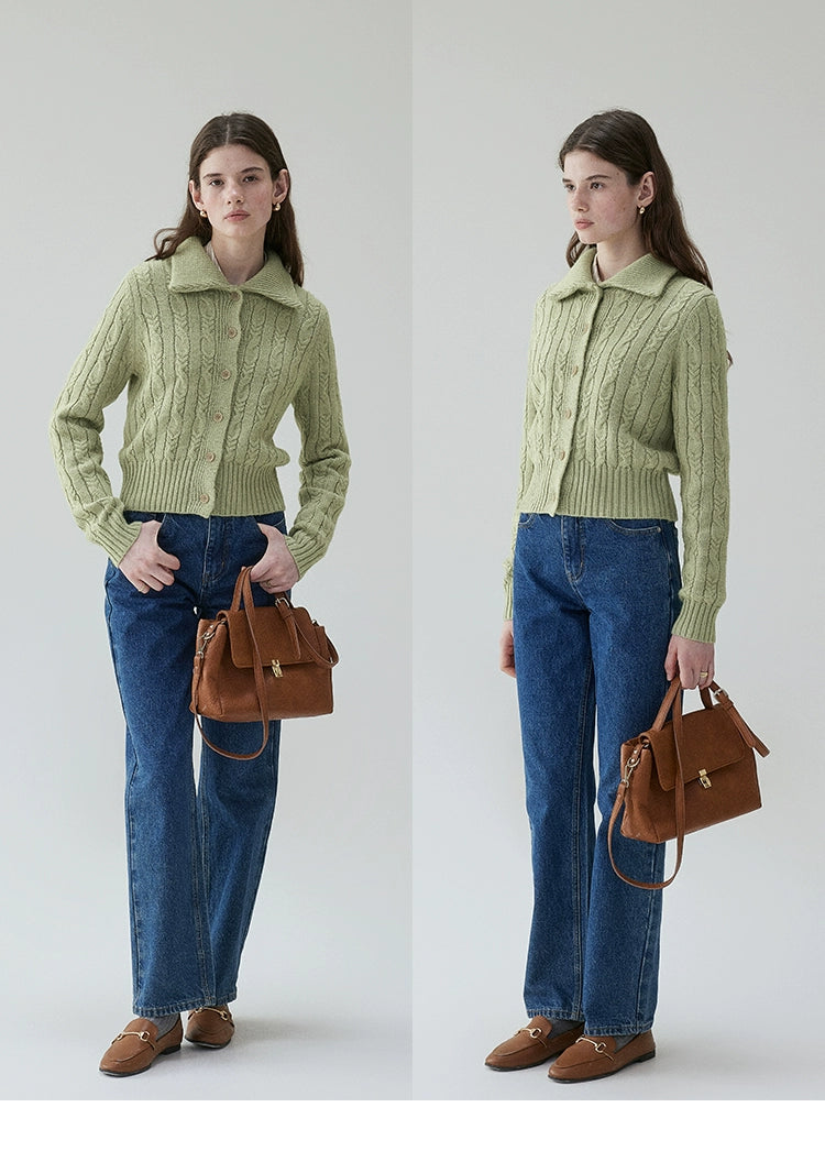 VOOE Lapel Twist Knitted Sweater Cardigan