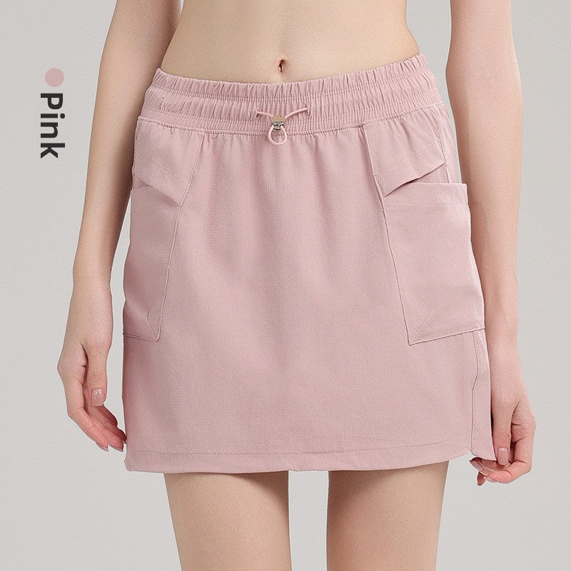 TIANQINGSE Elastic High Waist Lined Yoga Sports Skirt