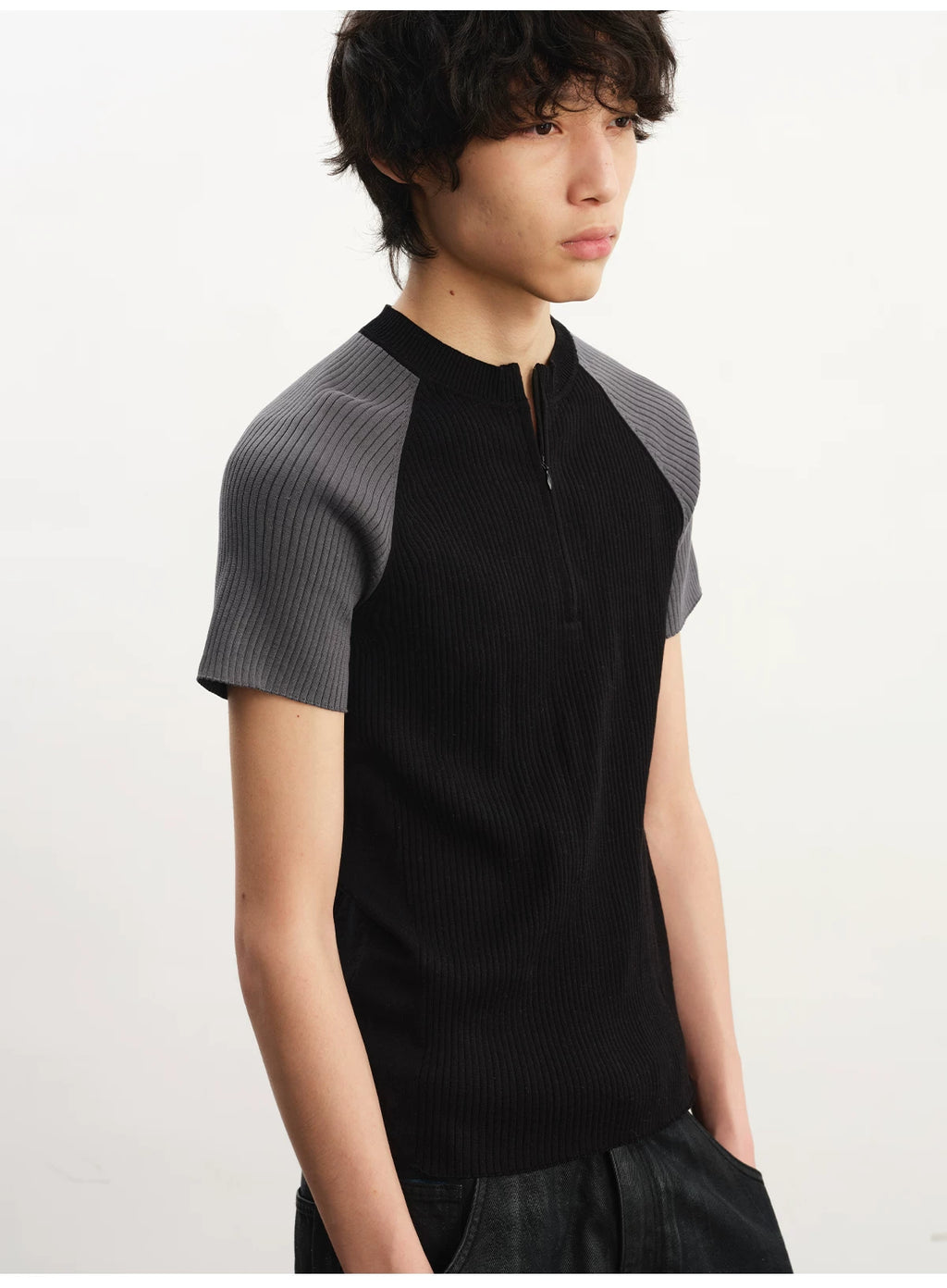 JCAESAR Half Zipper Shoulder Plunger Sports and Leisure Tee