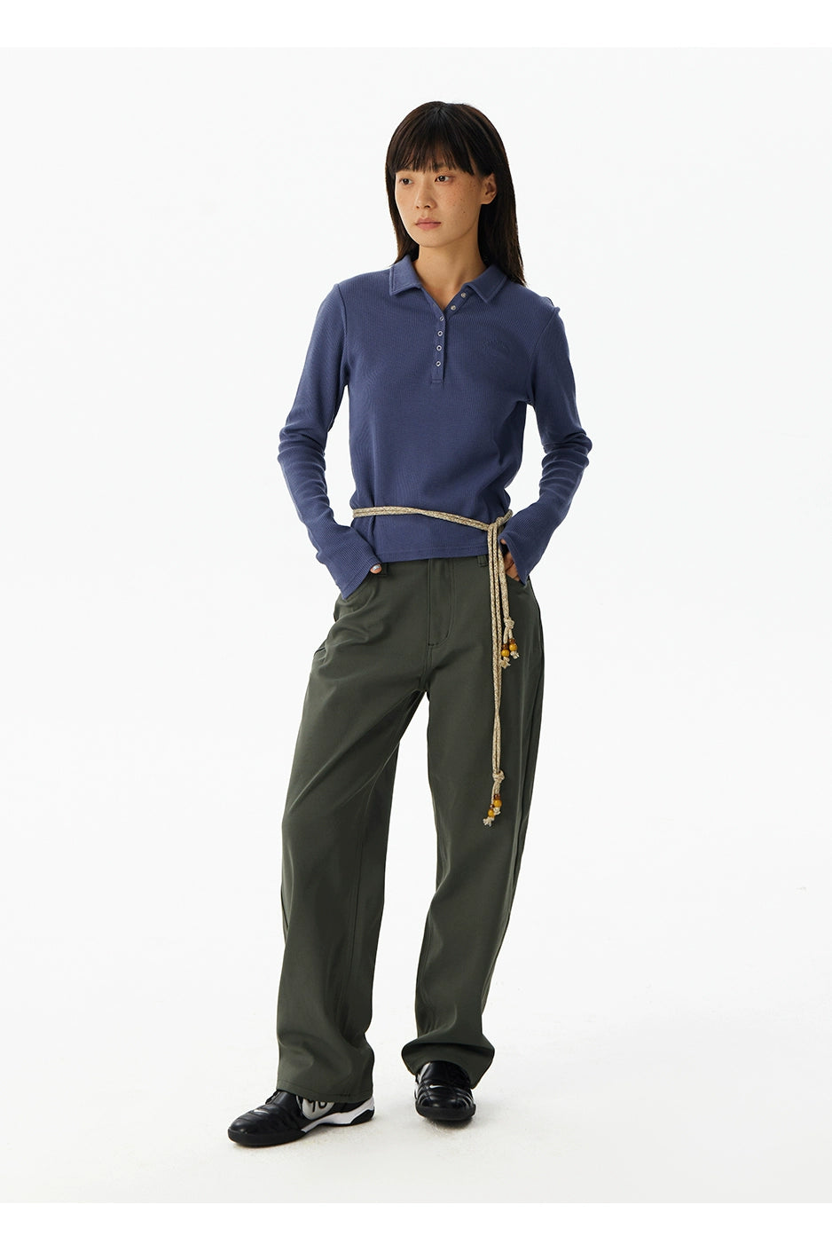 CryingCenter Quick-drying Waffle Shoulder Slim-fit Long Sleeve Polo Shirt