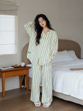YUENEI Casual Striped Cotton Long Pajamas