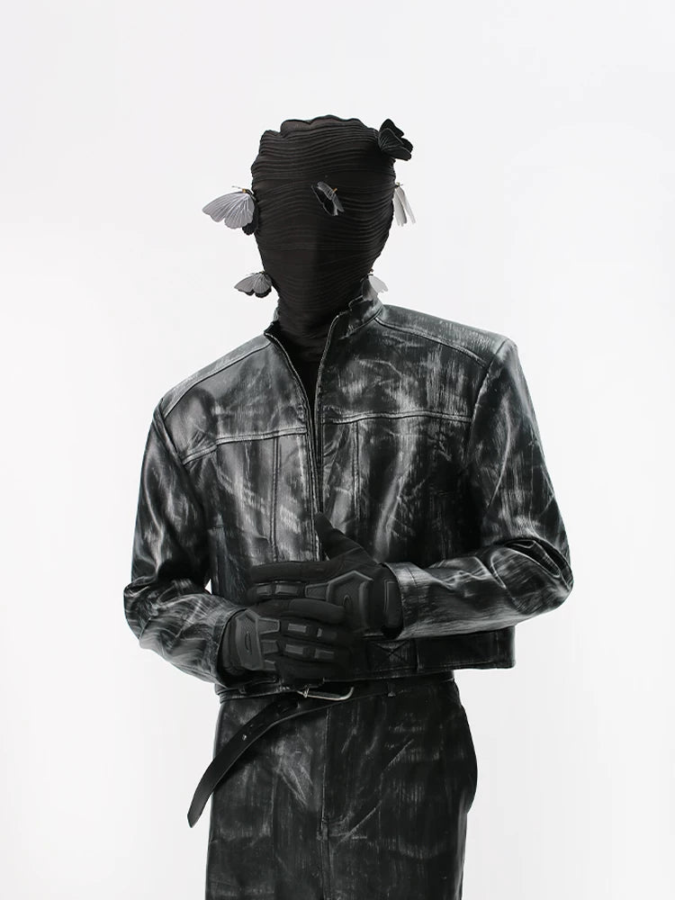 NUndeFineD Gradual Change Short Leather Jacket