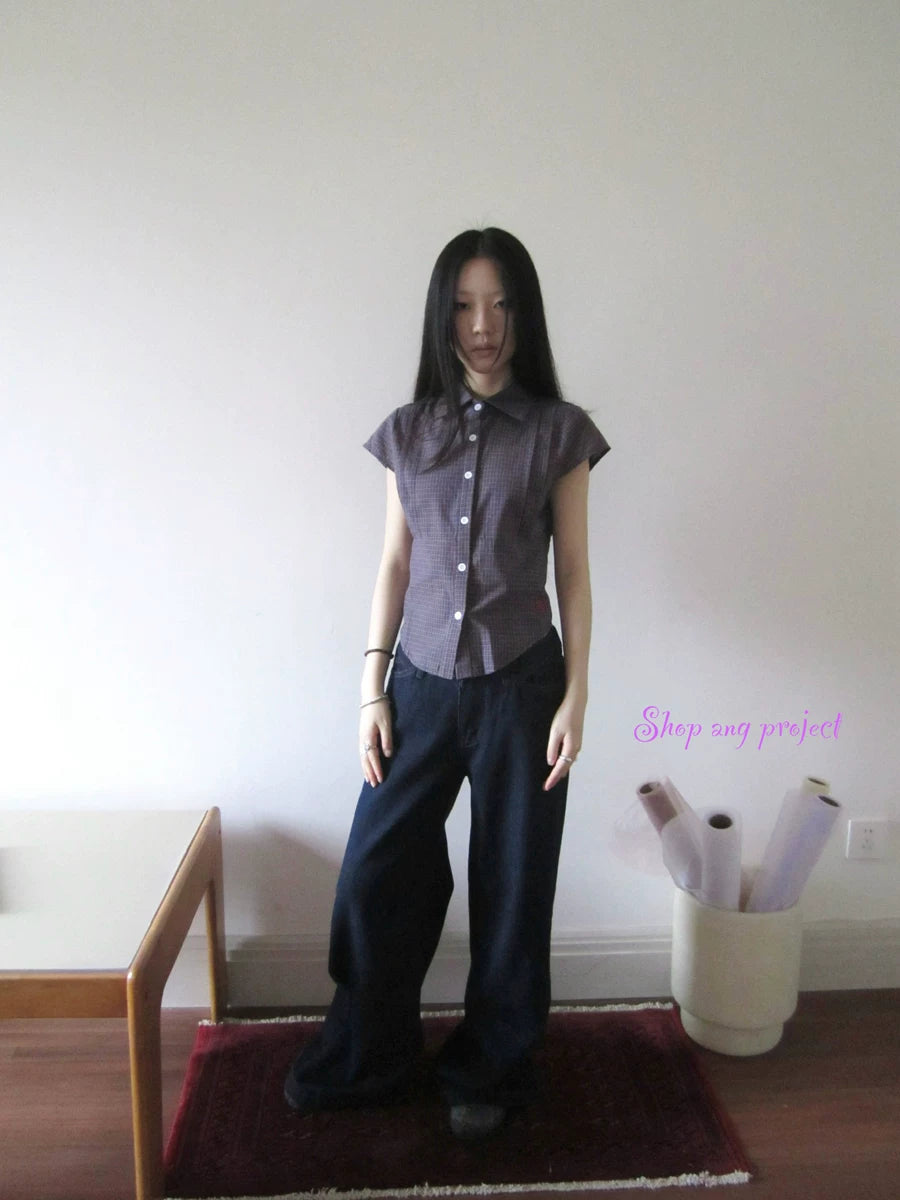 Ang:project Vintage Plaid Waist Pressed Pleated Embroidery Short Tee