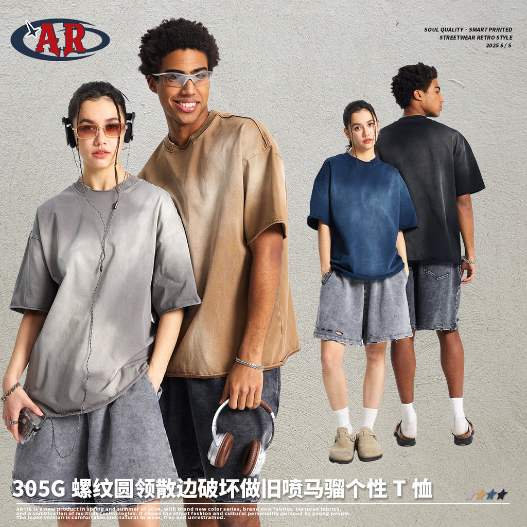 ARTIE Collar Loose Edge Spray Dye Old Tee