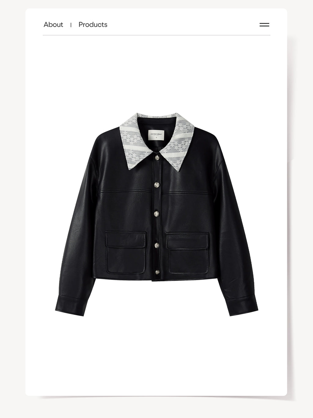 Cantonstory Vintage Lace Lapel Leather Jacket