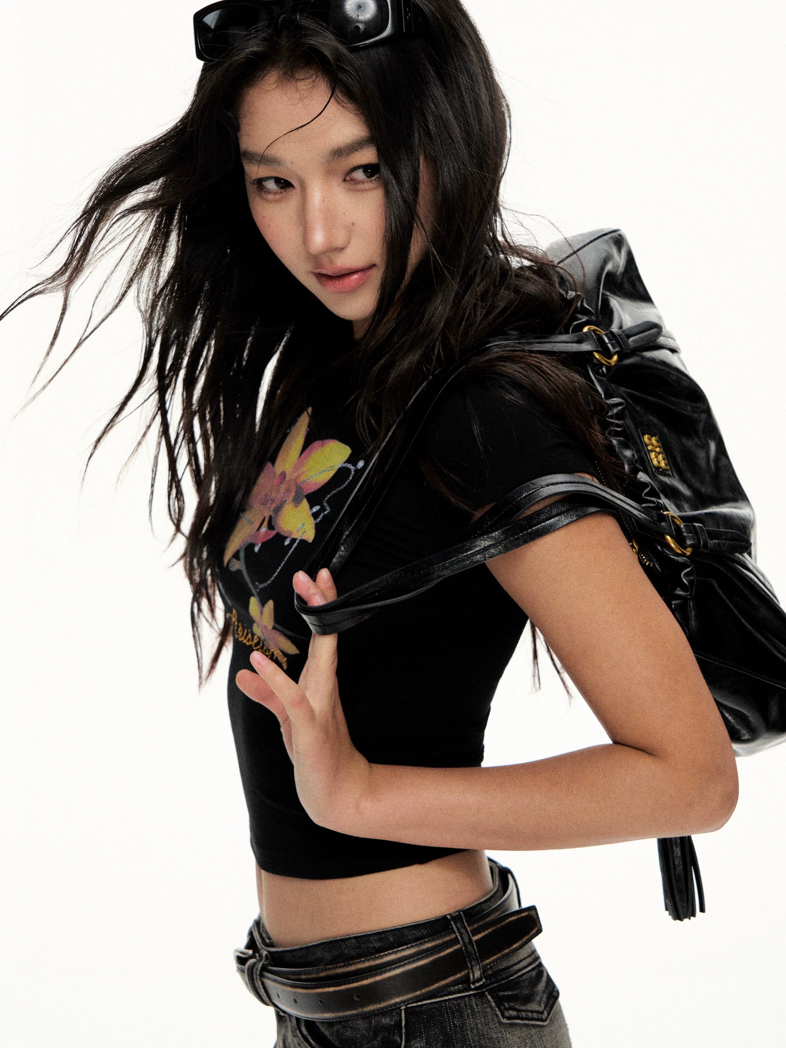 Ariseism Flower Print Hot Diamond Short Slim Tee
