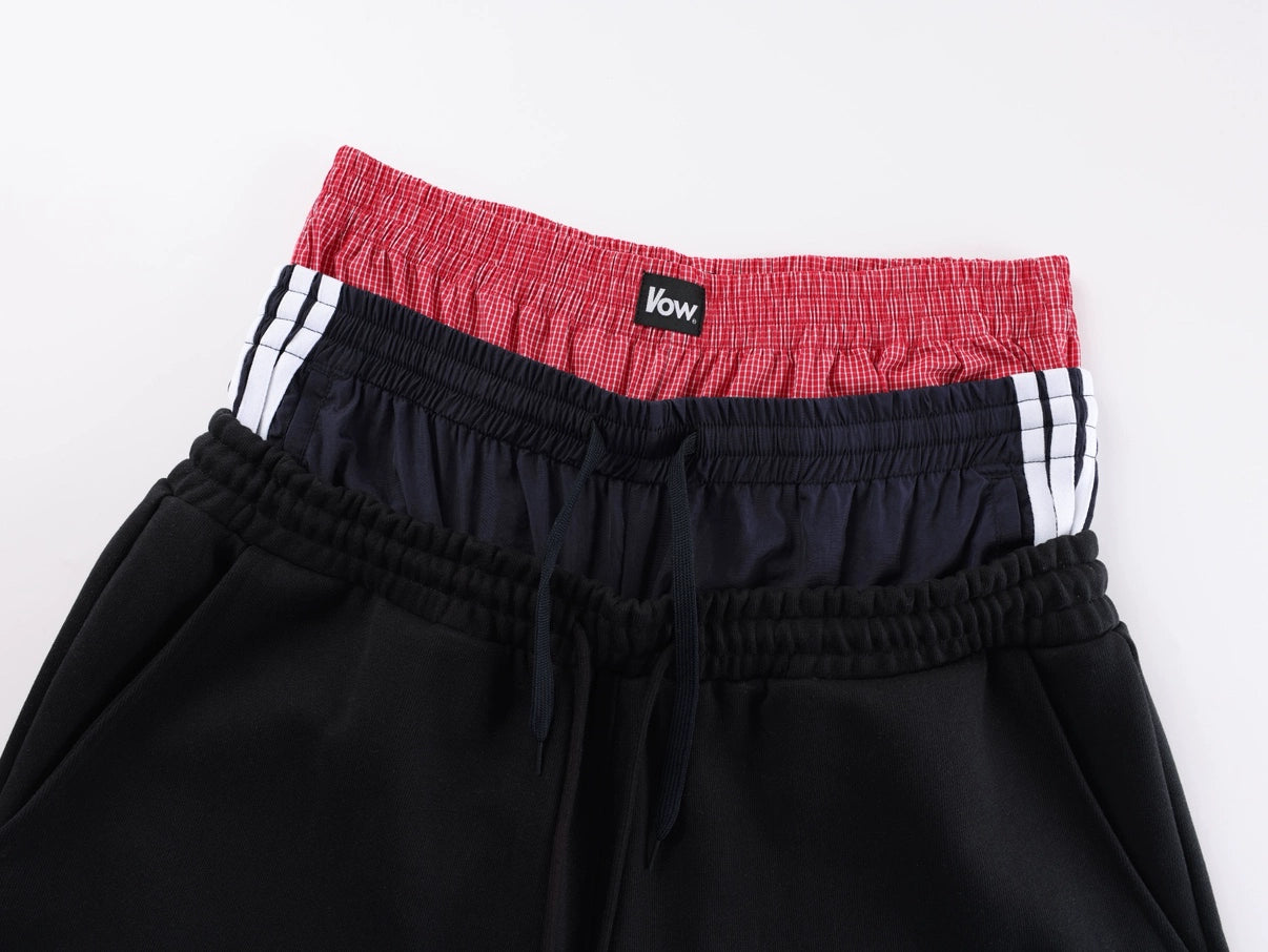 VOWPROGRESS Drawstring Splicing Wide-leg Embroidered Sweatpants