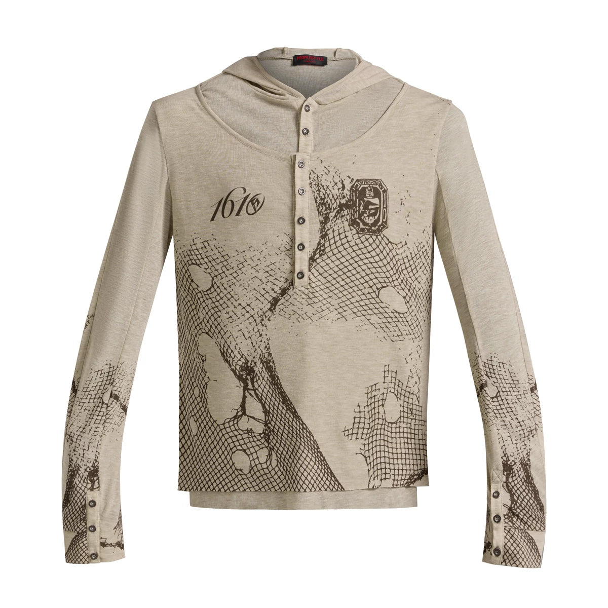 PEOPLESENSE Reticulated Slim-fit Fake Two-piece Hooded Long Sleeve