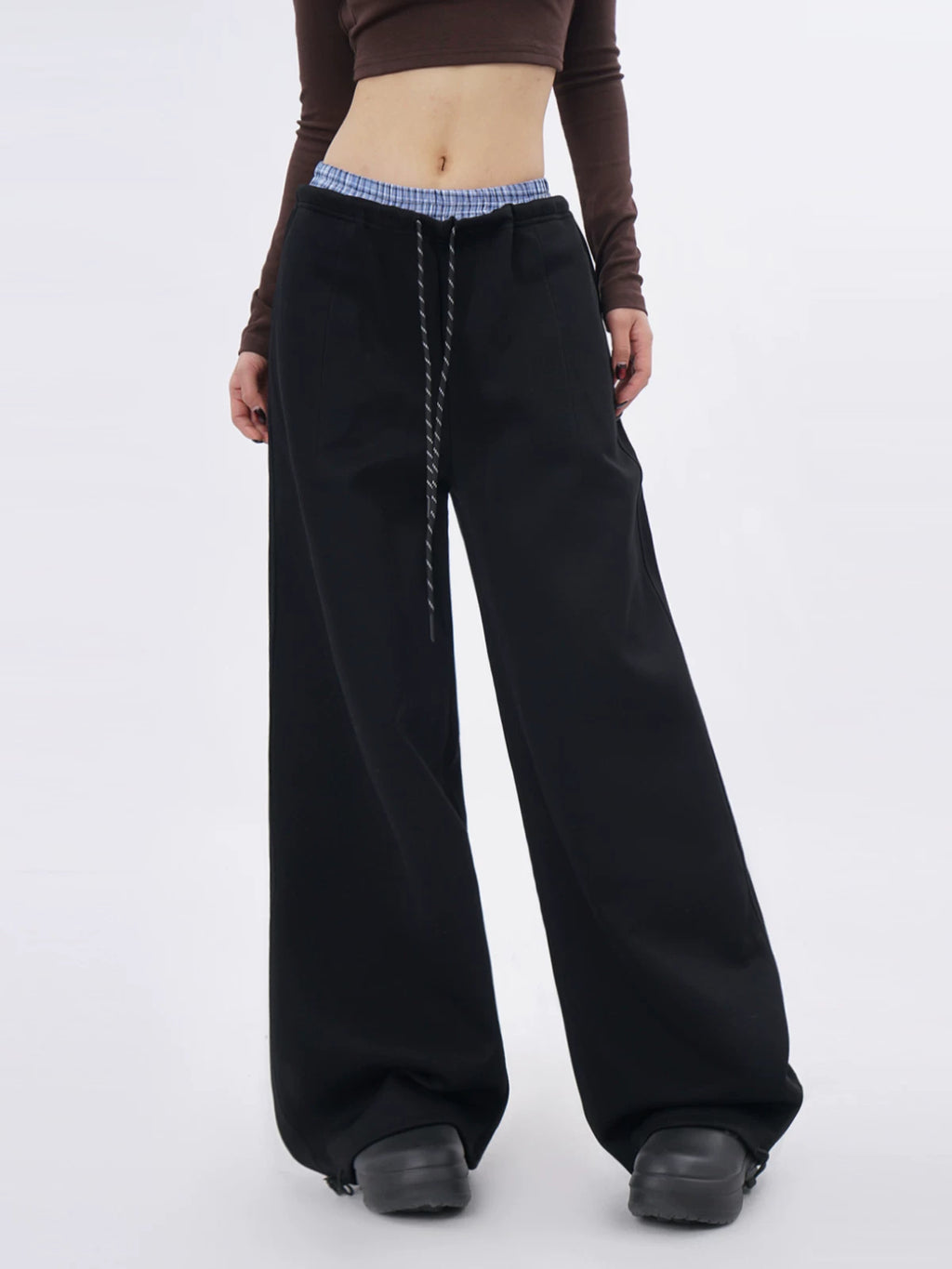 SAMUSAN Double Waist Loose Drape Floor Straight Tote pants
