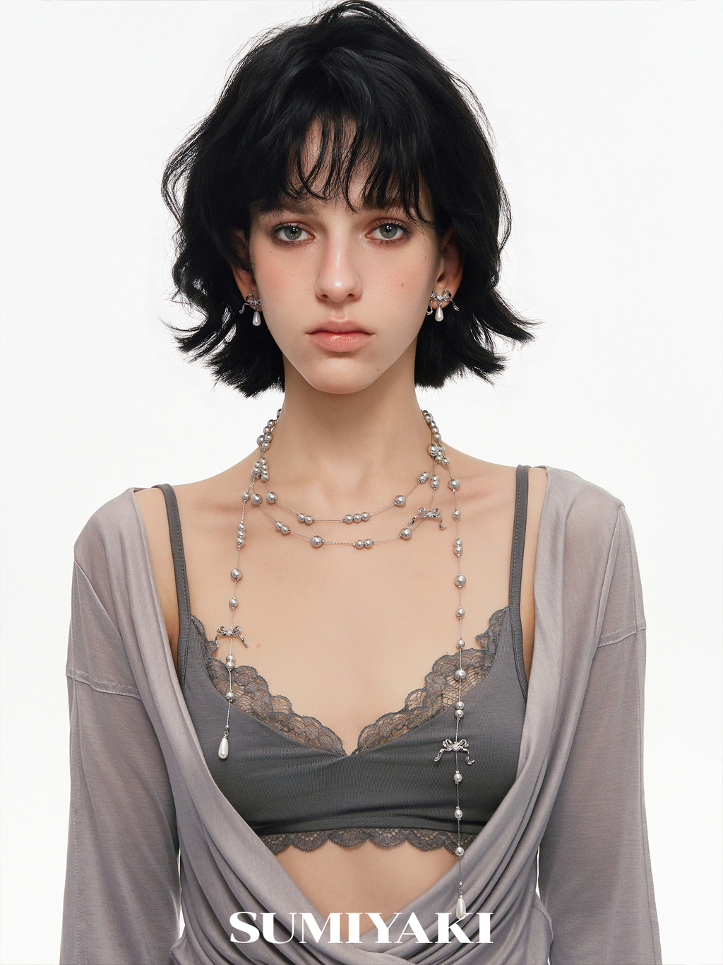 SUMIYAKI Bow Broken Pearl Multi-layer Necklace