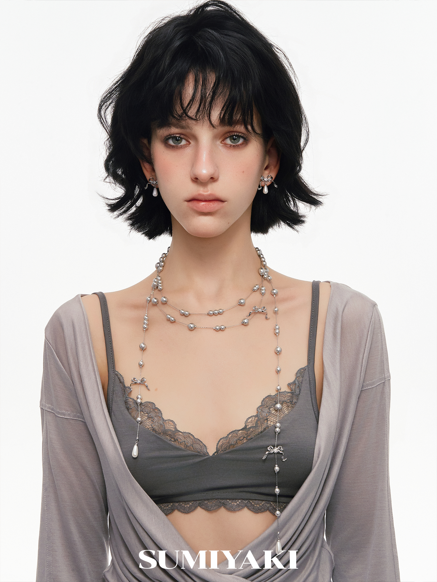 SUMIYAKI Bow Broken Pearl Multi-layer Necklace